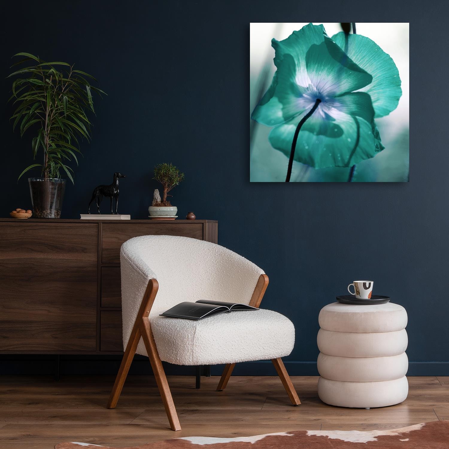 queence XXL-Wandbild »Akustikbild Blüte in Türkis« Blumen | Blumenbilder | Natur 1 Stk. tlg. Einfache Akustiklösung ohne Baumaßnahme, Schalldämmung, Paneele