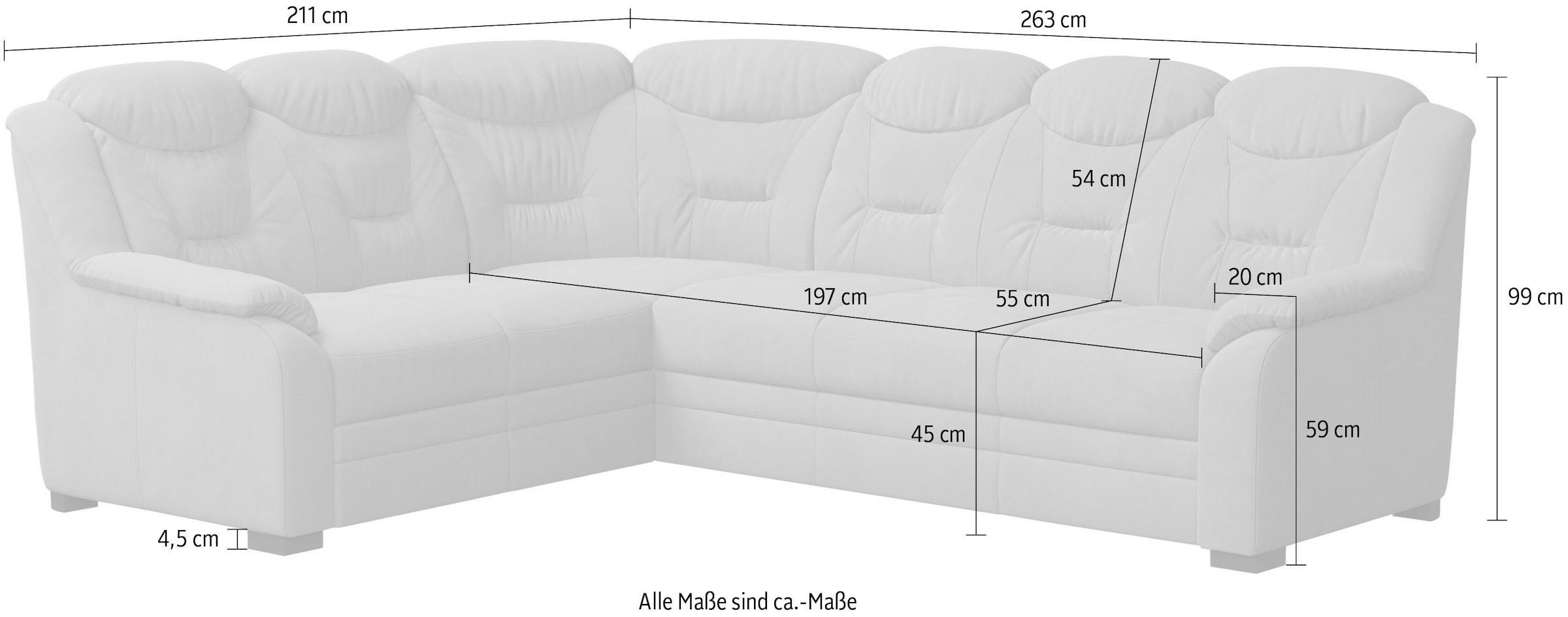 COTTA Ecksofa »Marcus L-Form«, Bequemes Ecksofa in klassischem Design mit hoher Rückenlehne