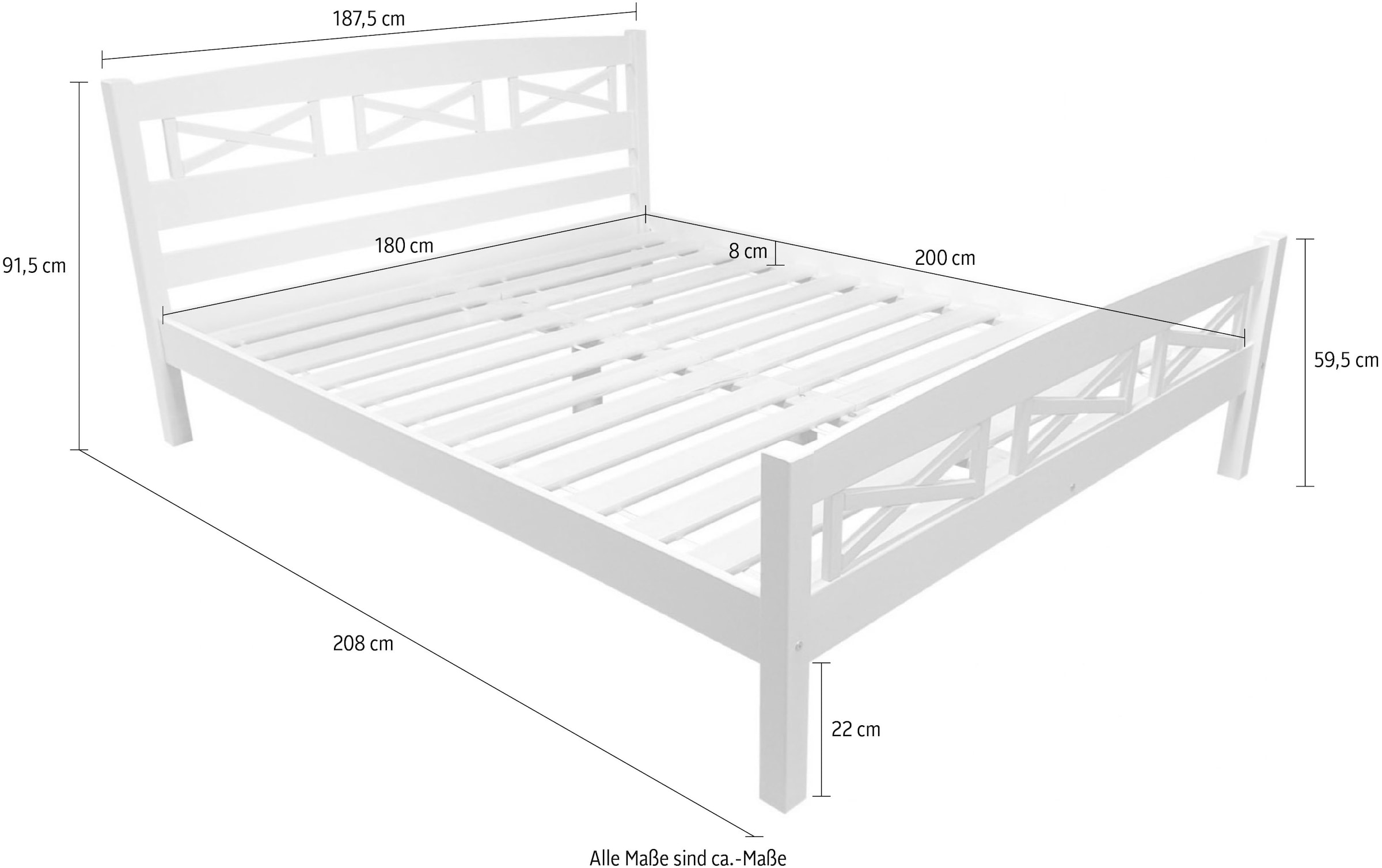 Home affaire Bett »Wilma, 90x200cm und 180x200 cm«, Massivholz (Kiefer), Landhausstil im Skandi-Design