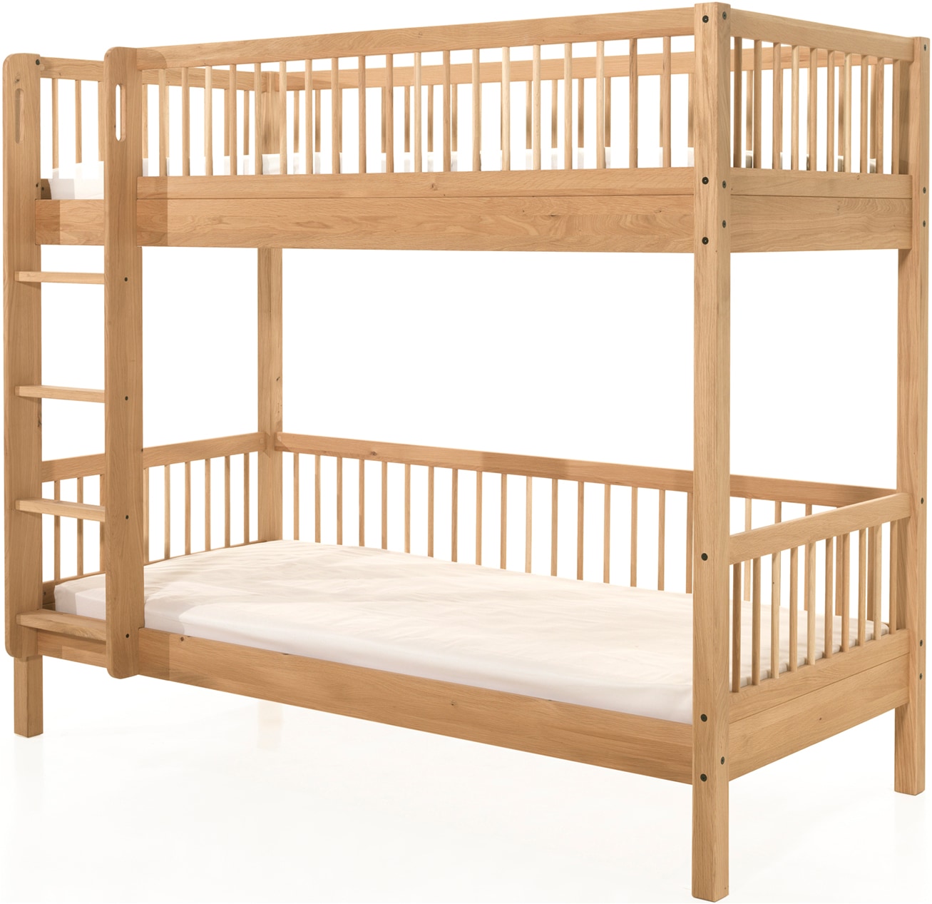 Home affaire Etagenbett »Eiche massiv, Made in Europe, langlebige Qualität«, (B/H/T ca. 208x176x98cm, Schublade+unterer Rausfallschutz optional), 2 Lattenroste, wahlweise mit oder ohne Bettschublade und Absturzschutz