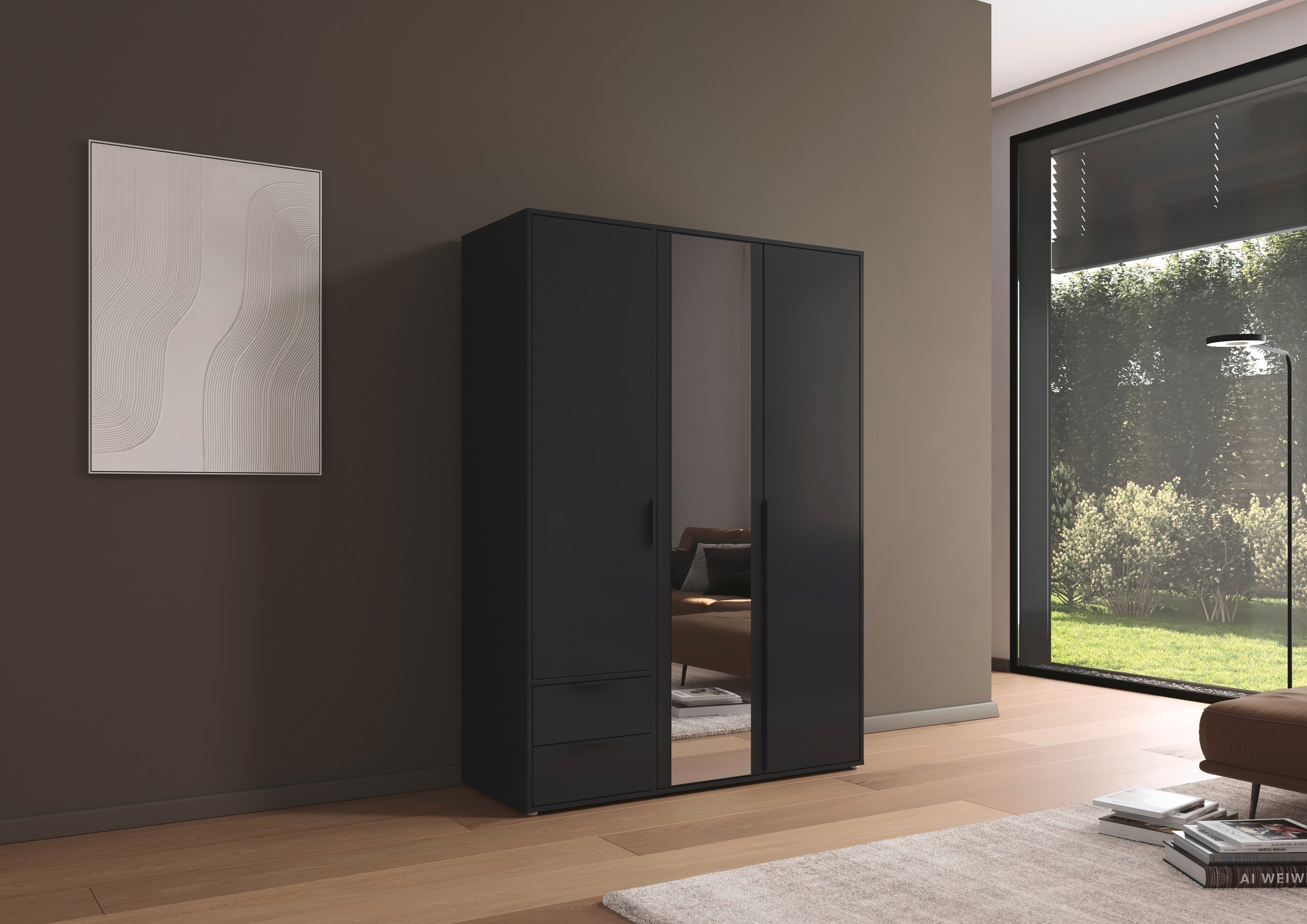 rauch Drehtürenschrank »Kleiderschrank Schrank Garderobe Wäscheschrank NAGATA mit Spiegel« in 3 verschiedenen Ausstattungen BASIC/CLASSIC/PREMIUM,  und Schubladen sowie Stangengriffen TOPSELLER MADE IN GERMANY