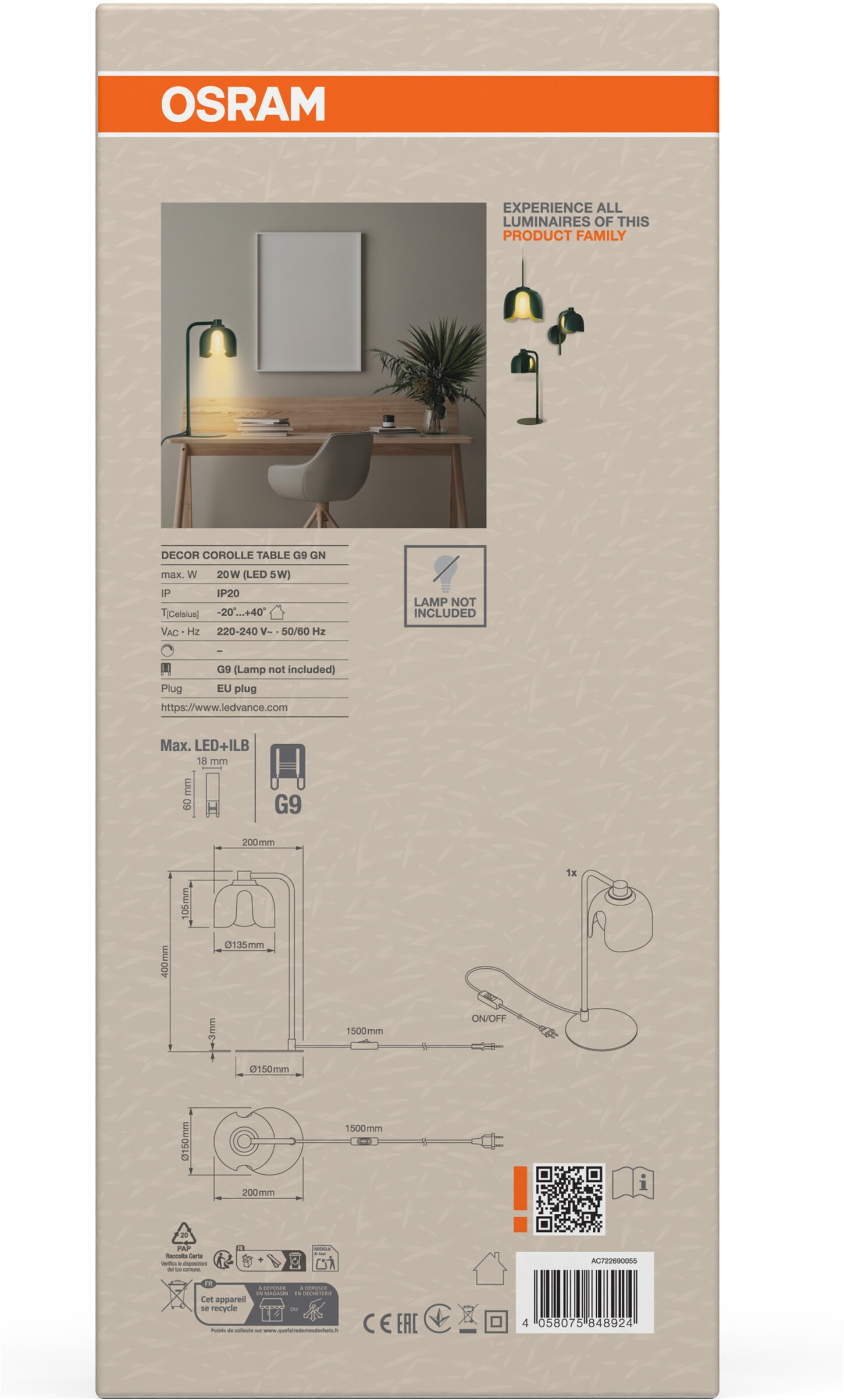 Osram Tischleuchte »Decor Corolle« G9 1 Stk. Fassung G9, Stahl und Glas