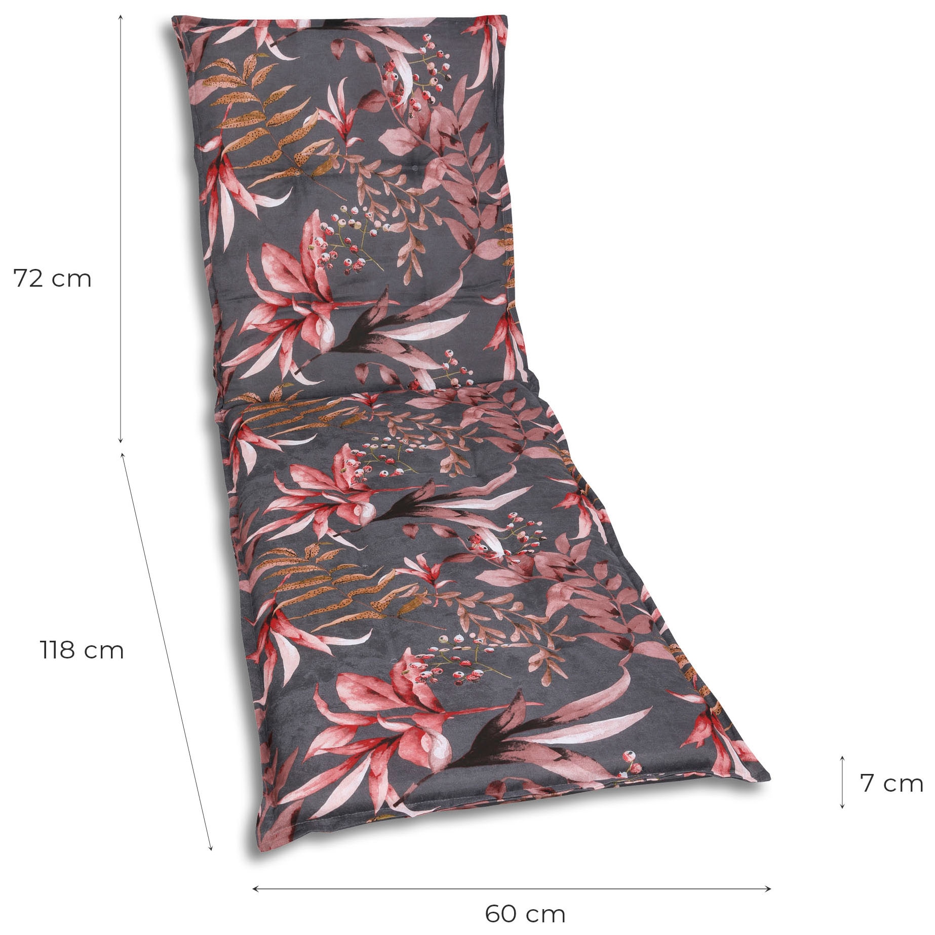 GO-DE Liegenauflage Blätter / Beeren anthrazit - Maße BxLxH ca.: 60 cm x 190 cm x 7 cm