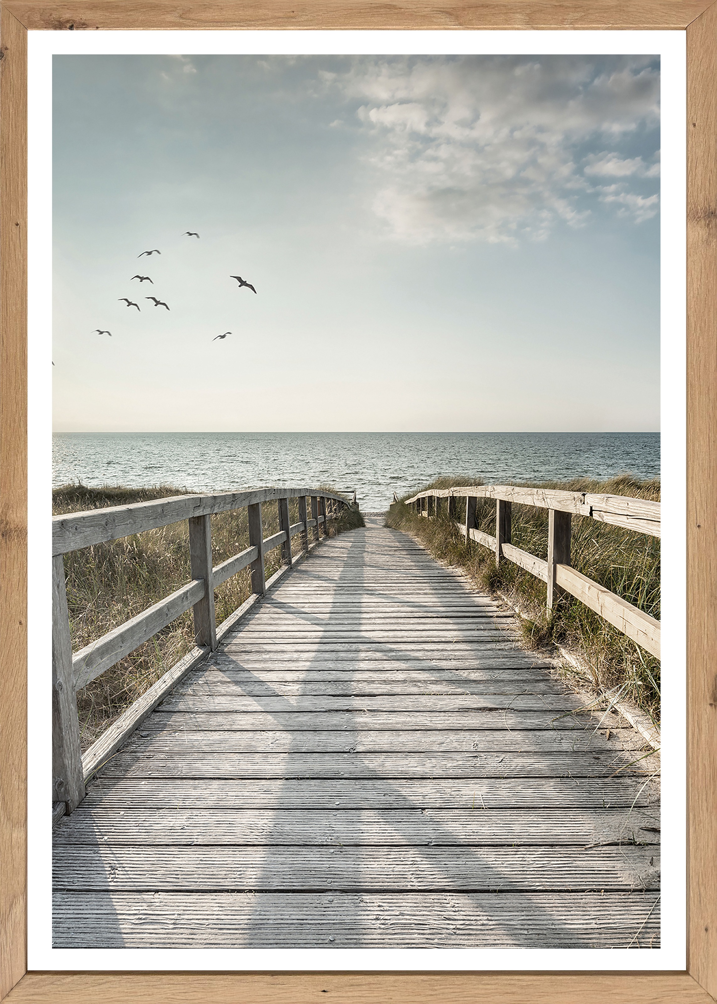 Bönninghoff Bild mit Rahmen, Strand-Meer-Steg-Natur-Vögel, (1 St.)