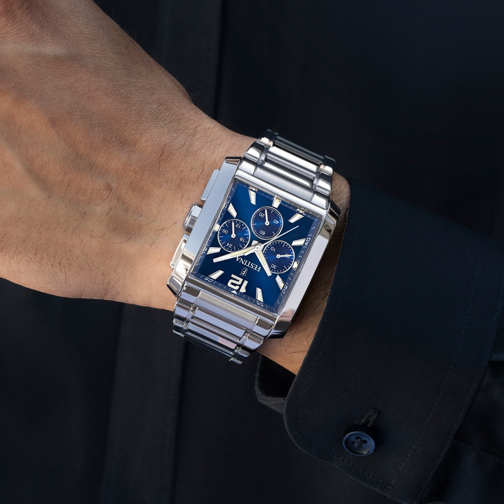 Festina Chronograph, Armbanduhr, Quarzuhr, Herrenuhr, Stoppfunktion, Edelstahlarmband