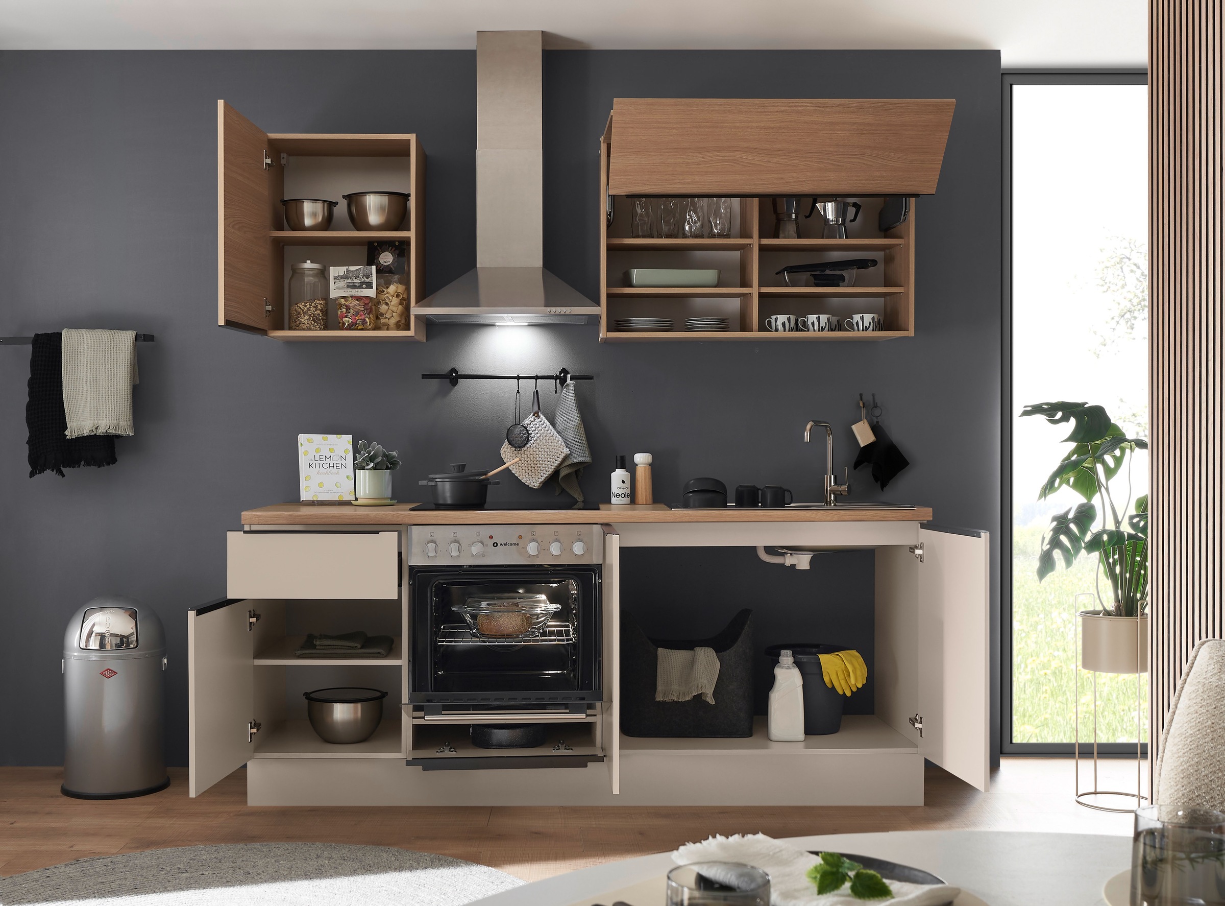 KOCHSTATION Küchenzeile »Cocco B/H/T 210x211x60 cm« Breite 210 cm, wahlweise mit E-Geräten und Induktion
