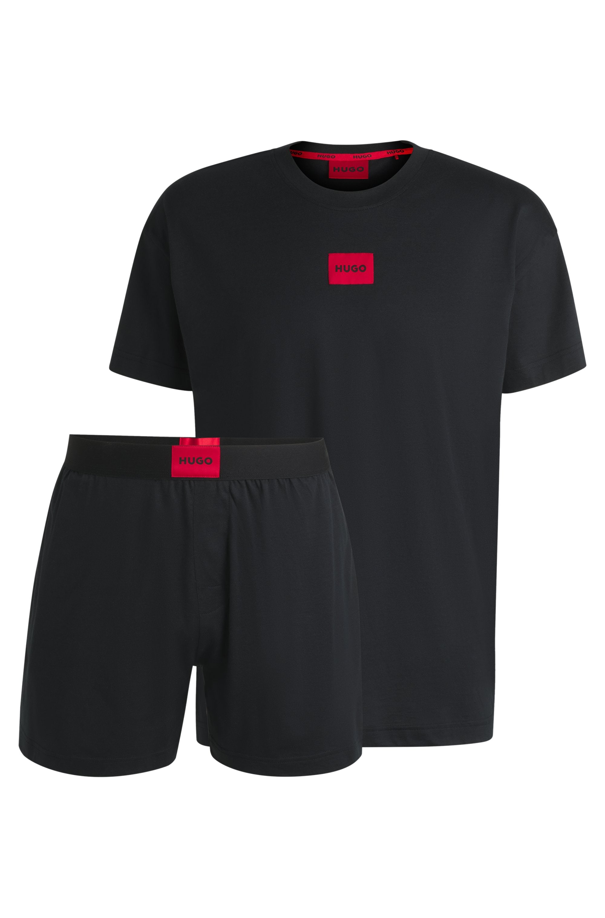 HUGO Underwear Pyjama »GALAXY_SHORT SET«, (Set, 2 tlg.), mit kontrastfarbenen Logobadge