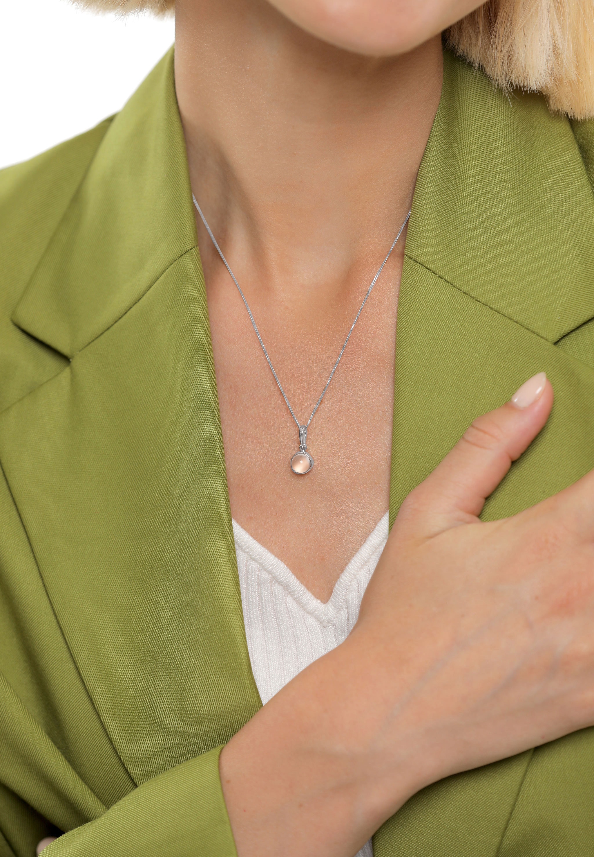 Elli Silberkette »Halskette Klassik Mondstein Edelstein Rund Natur 925 Silber«