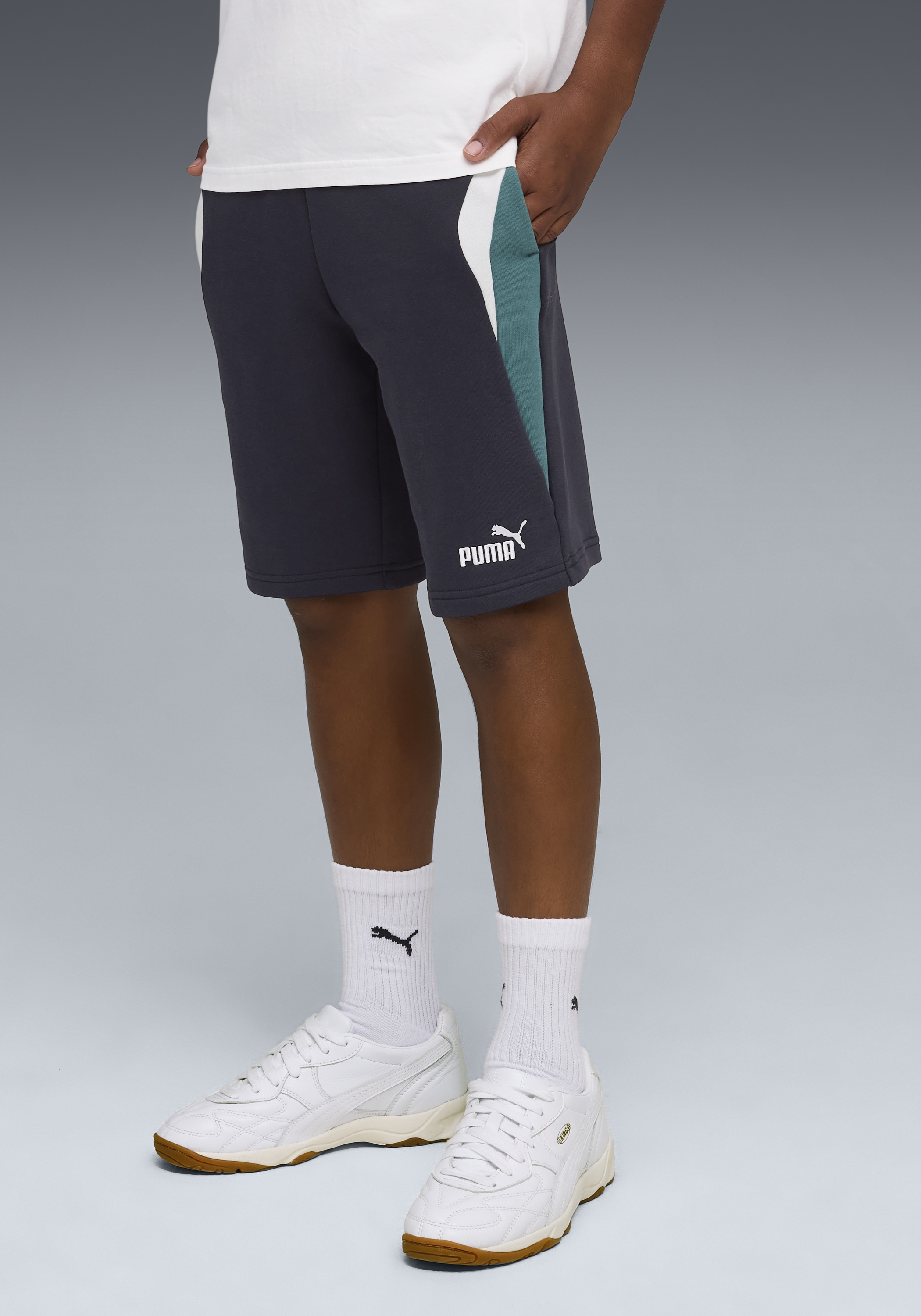PUMA Trainingsshorts »ESS BLOCK SHORTS TR B«  aus Baumwollmischung, mit Eingrifftaschen, Regular Fit