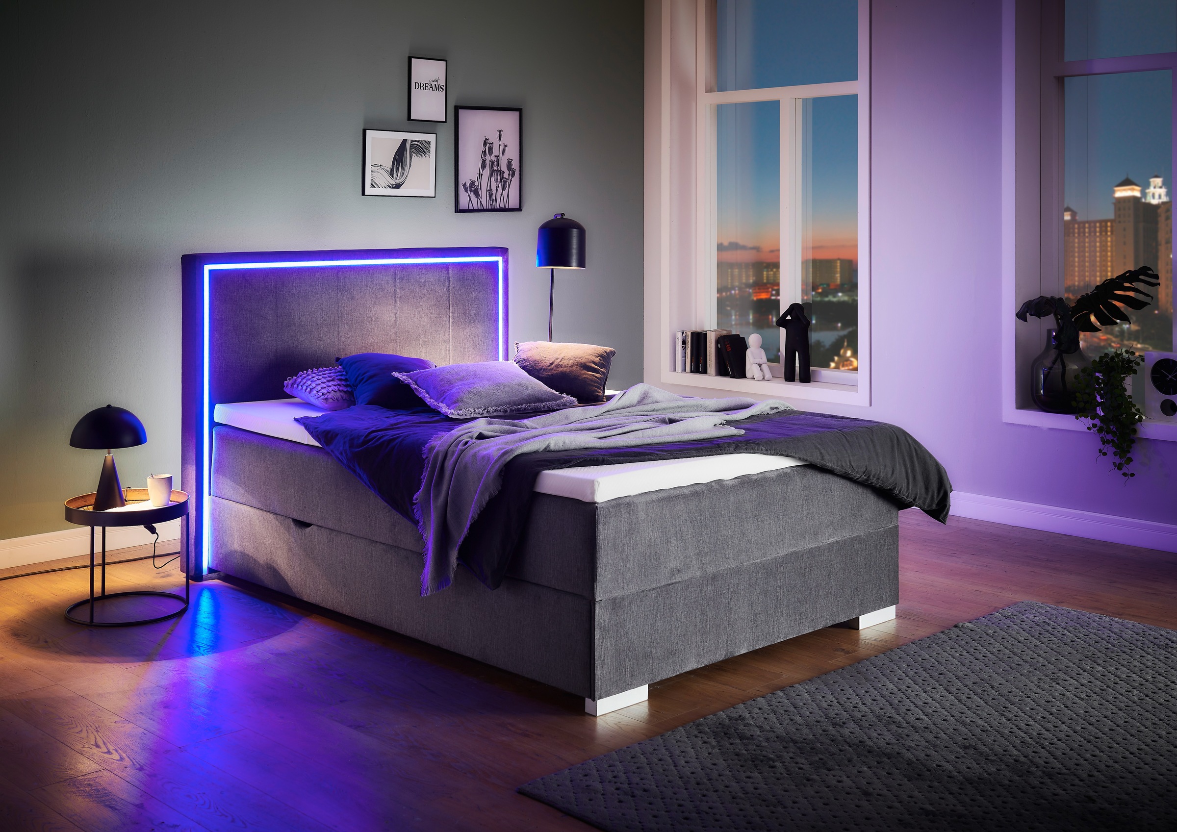 meise.möbel Boxbett »Colorado«, inkl. LED-Beleuchtung im Kopfteil, Bettkasten und Topper