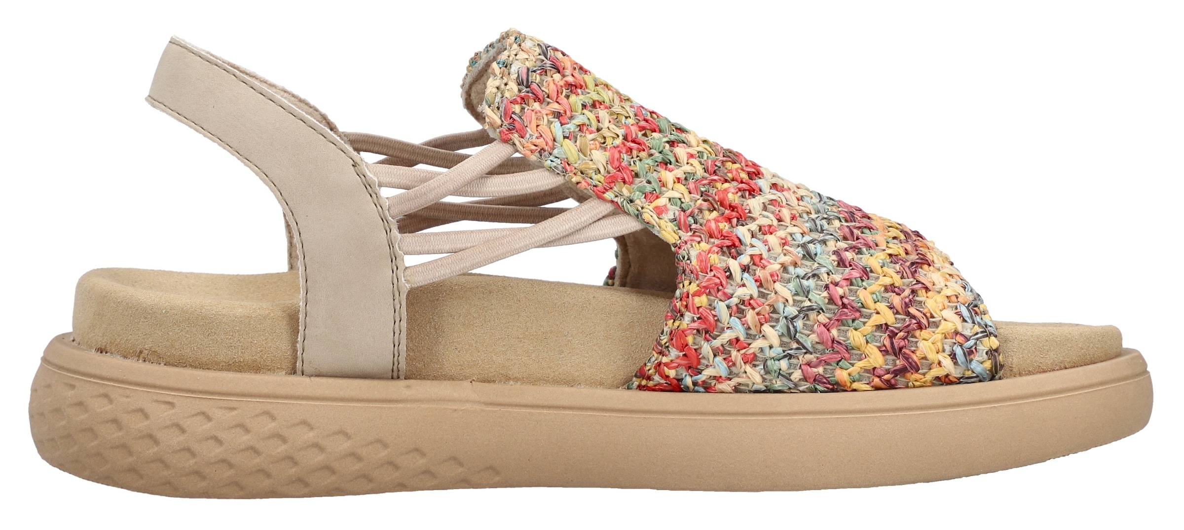 Rieker Plateausandale, Sommerschuh, Schlupfschuh, Urlaubschuh mit seitlichen Gummizügen