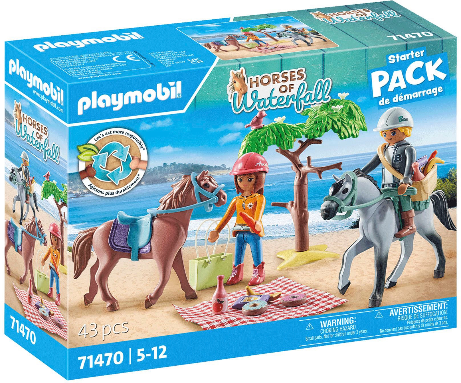 Playmobil® Konstruktions-Spielset »Reitausflug an den Strand (71470), Horses of Waterfall«, (43 St.), mit Amelia und Ben; teilweise aus recyceltem Material; Made in Europe