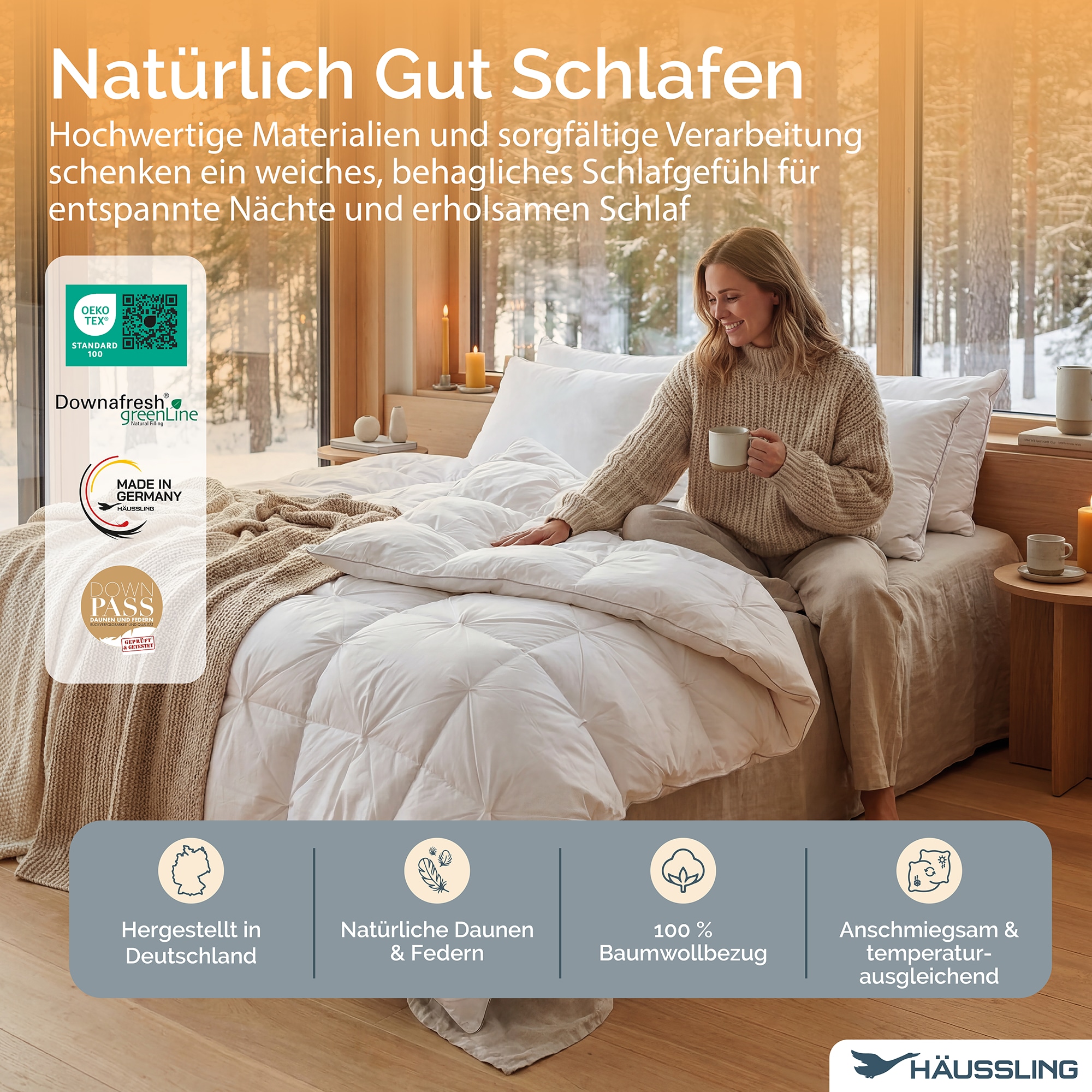 Haeussling Federkopfkissen »Hygge Home, verschiedene Größen, DIN Certco biobasiert >85%« Füllung: Weiße neue Federn und Daunen, Klasse I, 85% Federn 15% Daunen 1 Stk. tlg.