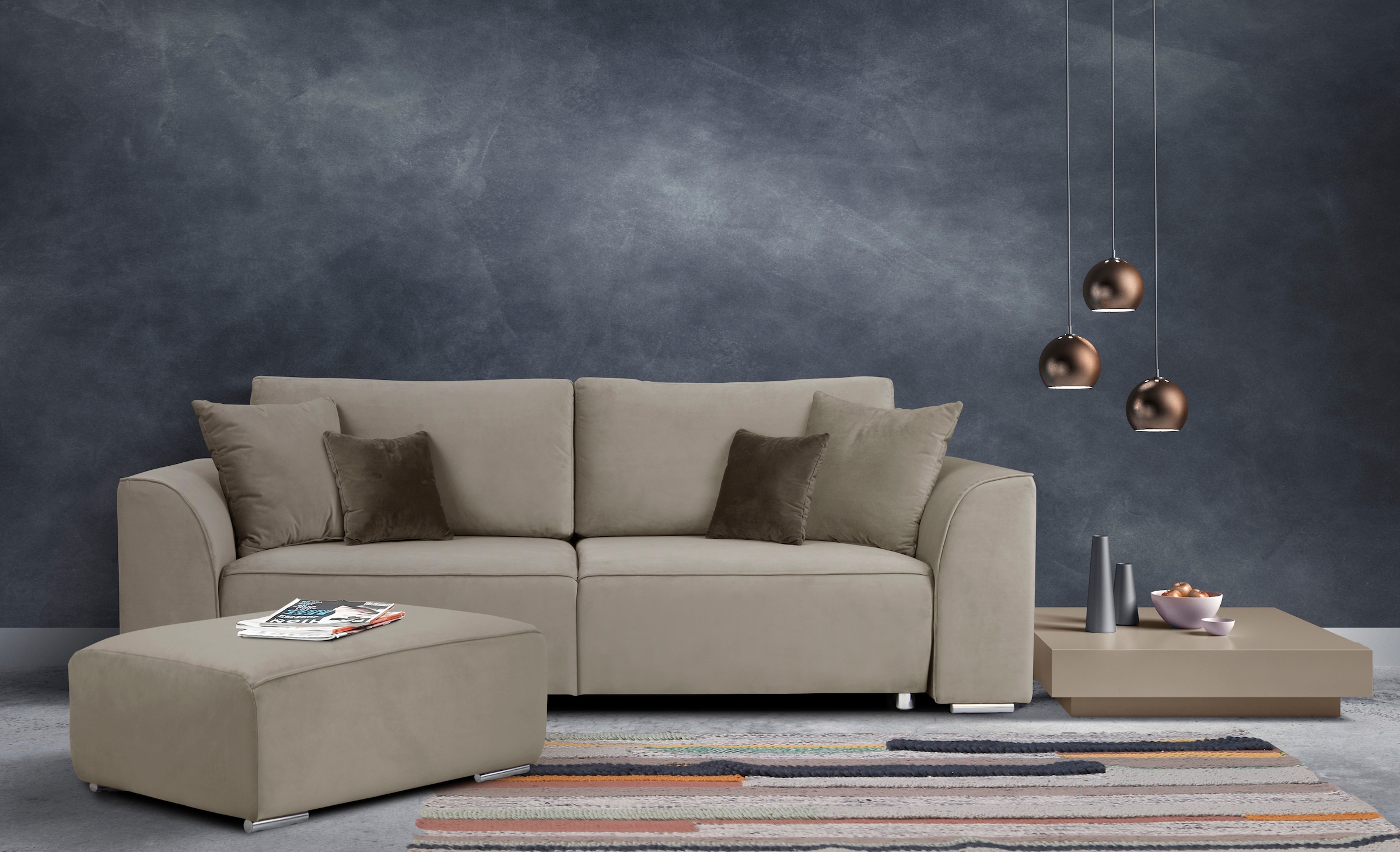 OTTO home 3-Sitzer »BEATRICE, B: 250 cm - wahlweise mit Bettfunktion« u. Bettkasten, incl. 2 Zierkissen