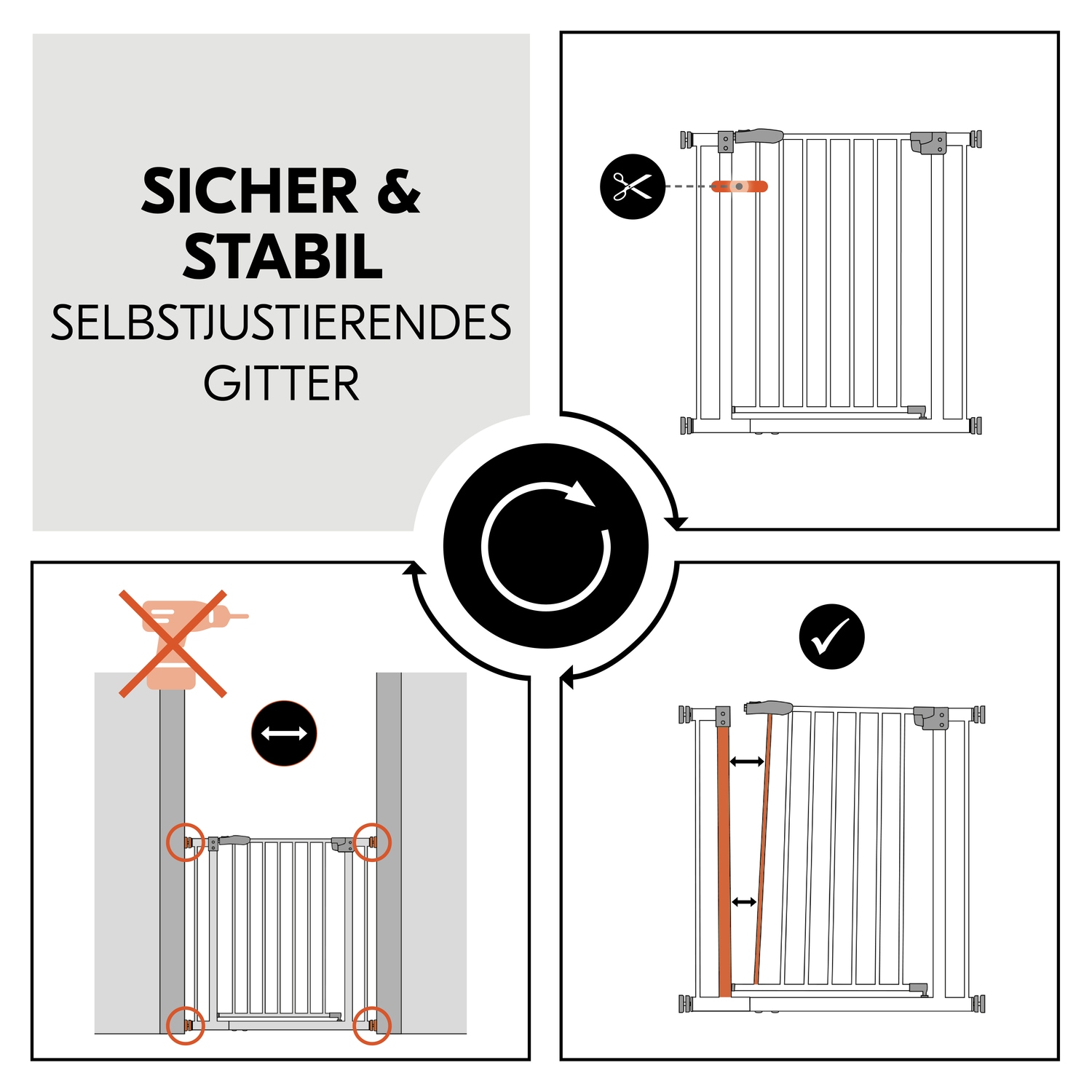 Hauck Türschutzgitter »Clear Step Autoclose 2, Black«, auch als Treppenschutzgitter verwendbar; 75-80, flacher Durchgang