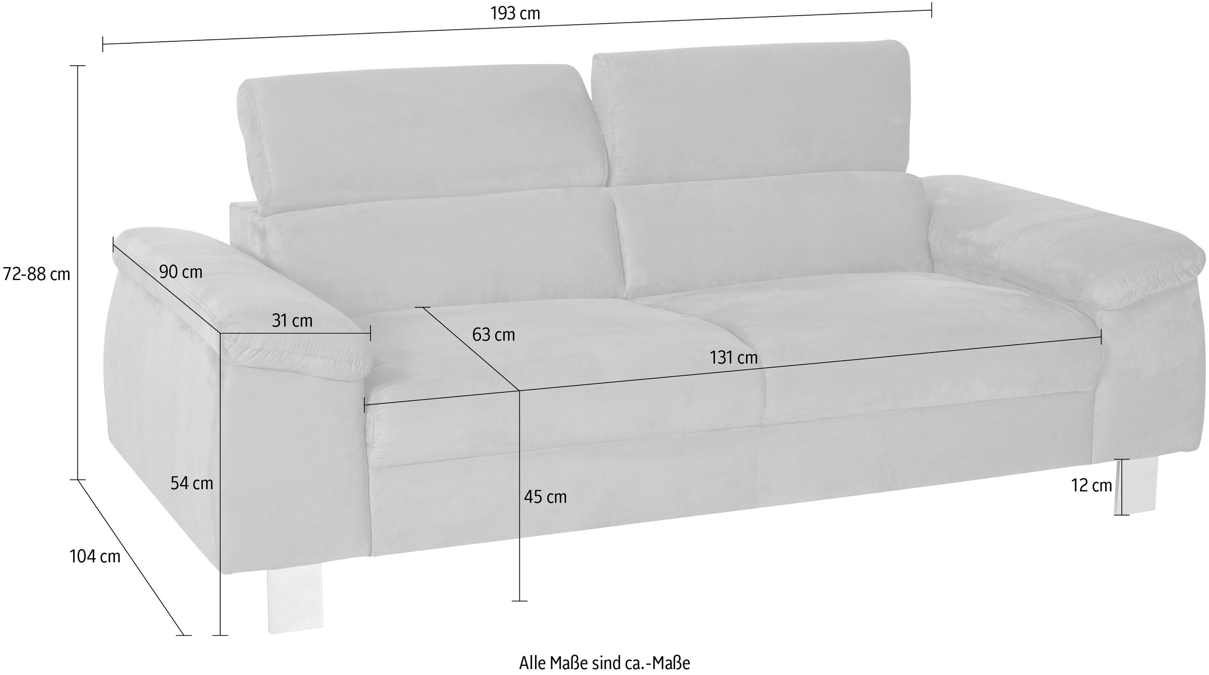 COTTA 3-Sitzer »Komaris, B: 193 cm«, mit Kopfteilverstellung