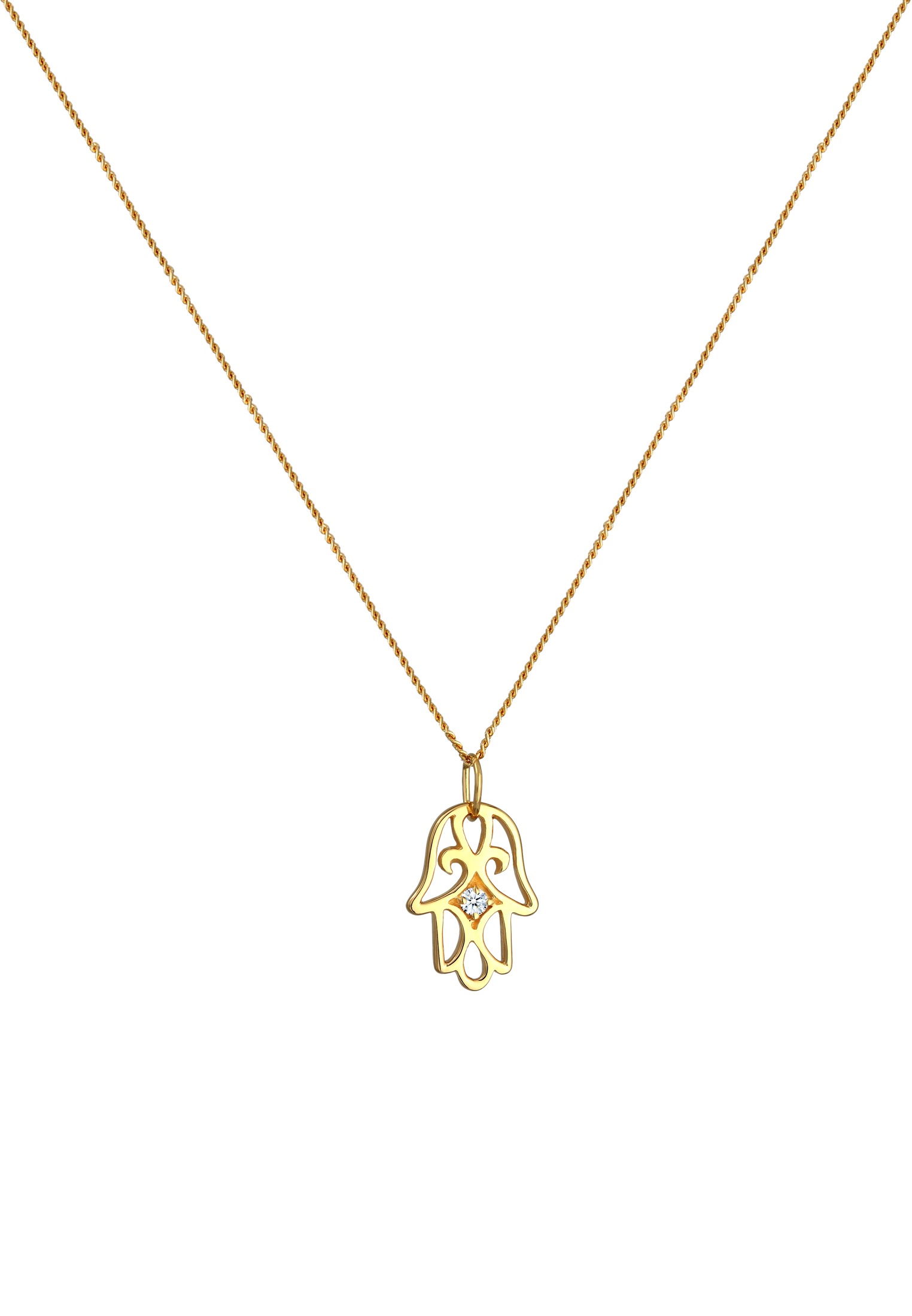 Elli DIAMONDS Silberkette »Halskette Hand der Fatima Diamant (0.03 ct.) 585 Gelbgold«