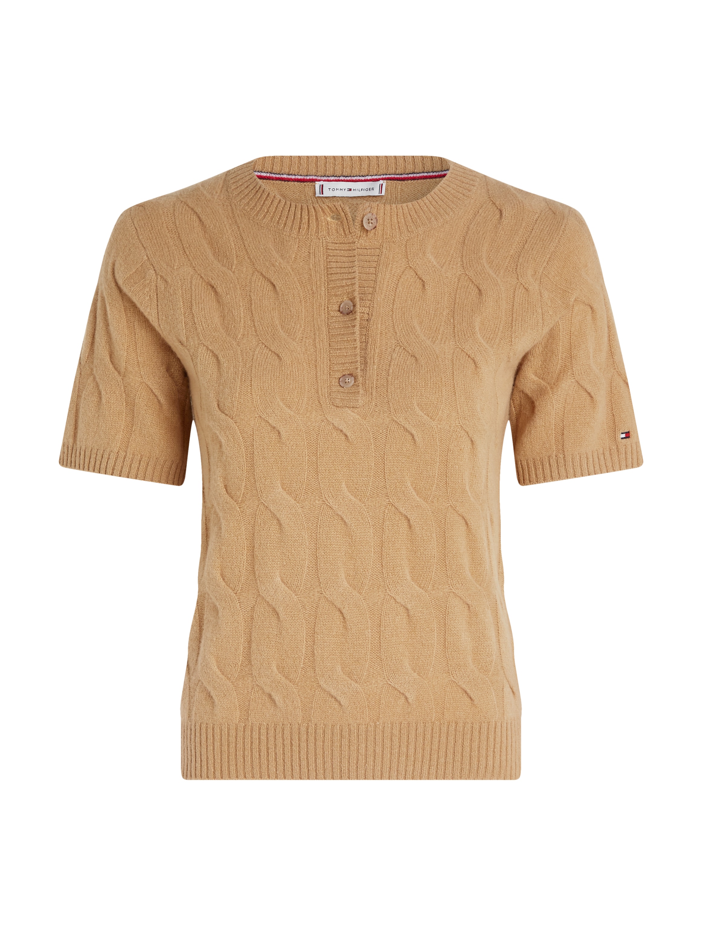 Tommy Hilfiger Strickpullover »SOFT WOOL CABLE SS HENLEY«, mit Zopfmuster, Henley