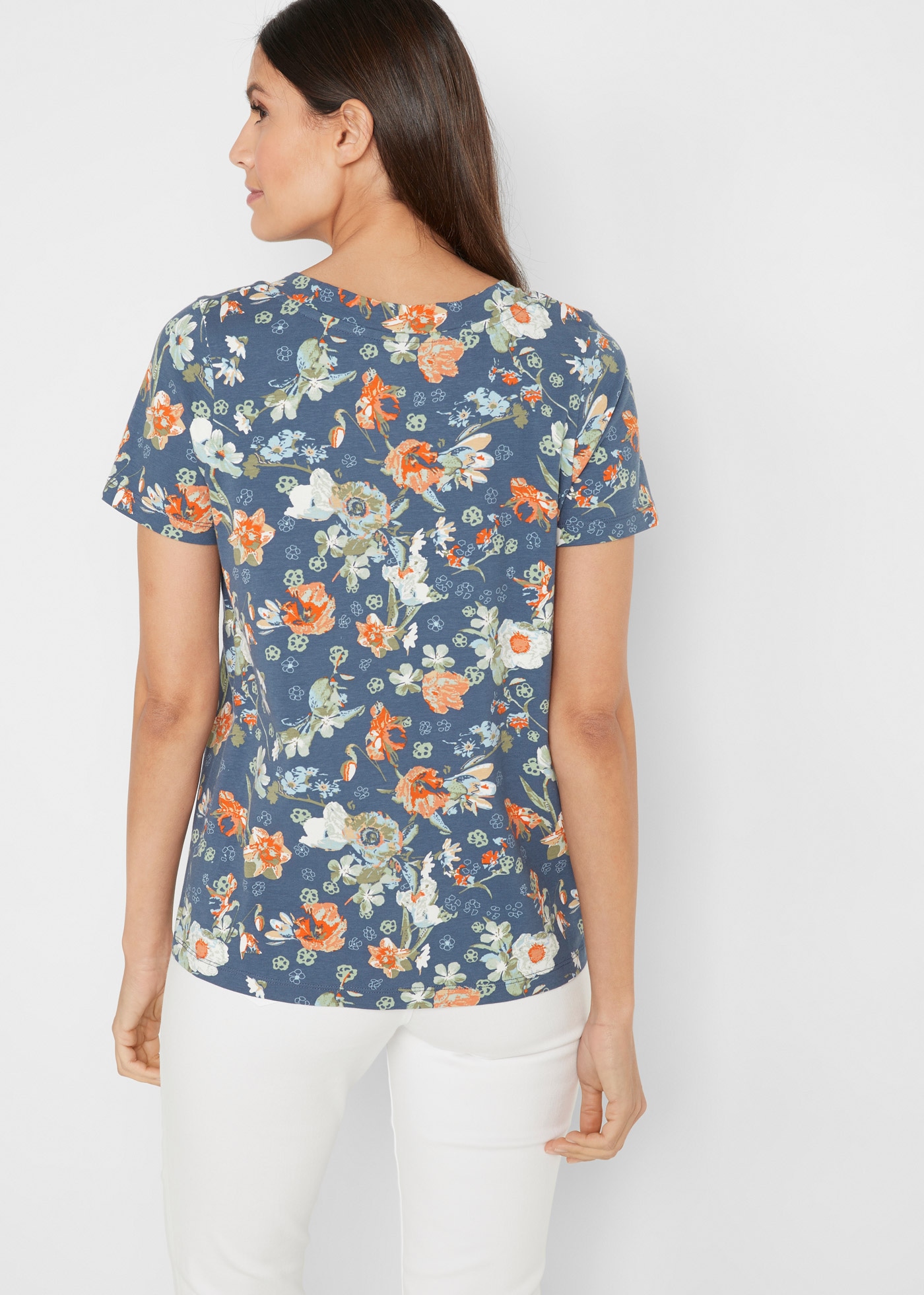 bonprix T-Shirt »Shirt mit Druck, kurzarm« mit All-Over Print und V-Ausschnitt