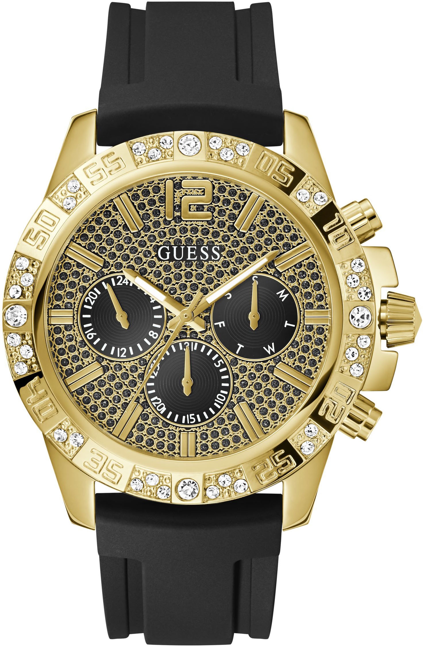 Guess Multifunktionsuhr »MAJESTIC«, Quarzuhr, Armbanduhr, Herrenuhr, Datum, Wochentag, Silikonarmband