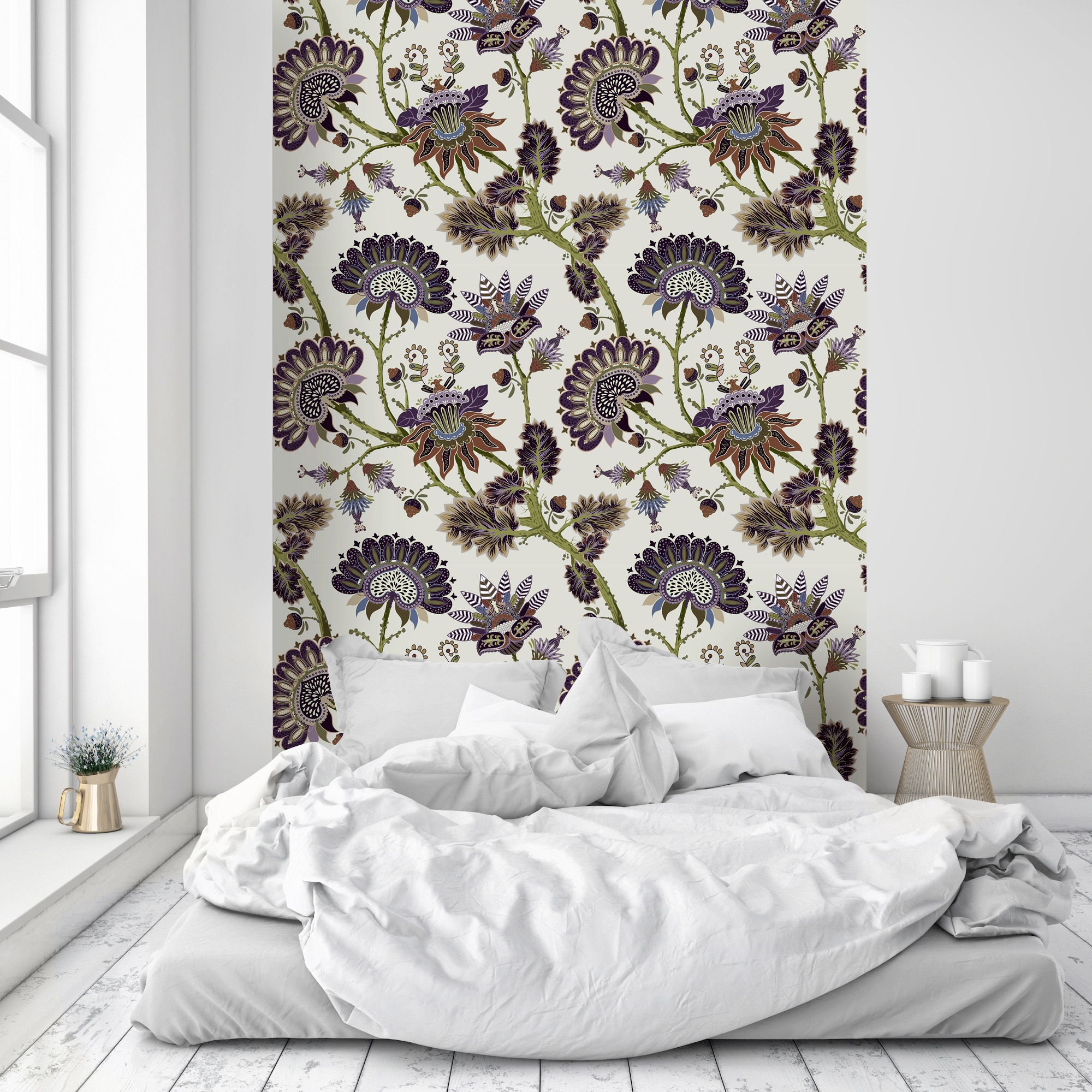 queence Vinyltapete »Aliya«, bedruckt-Motiv-botanisch-floral-gemustert-natürlich, 90x250cm, selbstklebend, kinderleichte Anbringung, Sticker