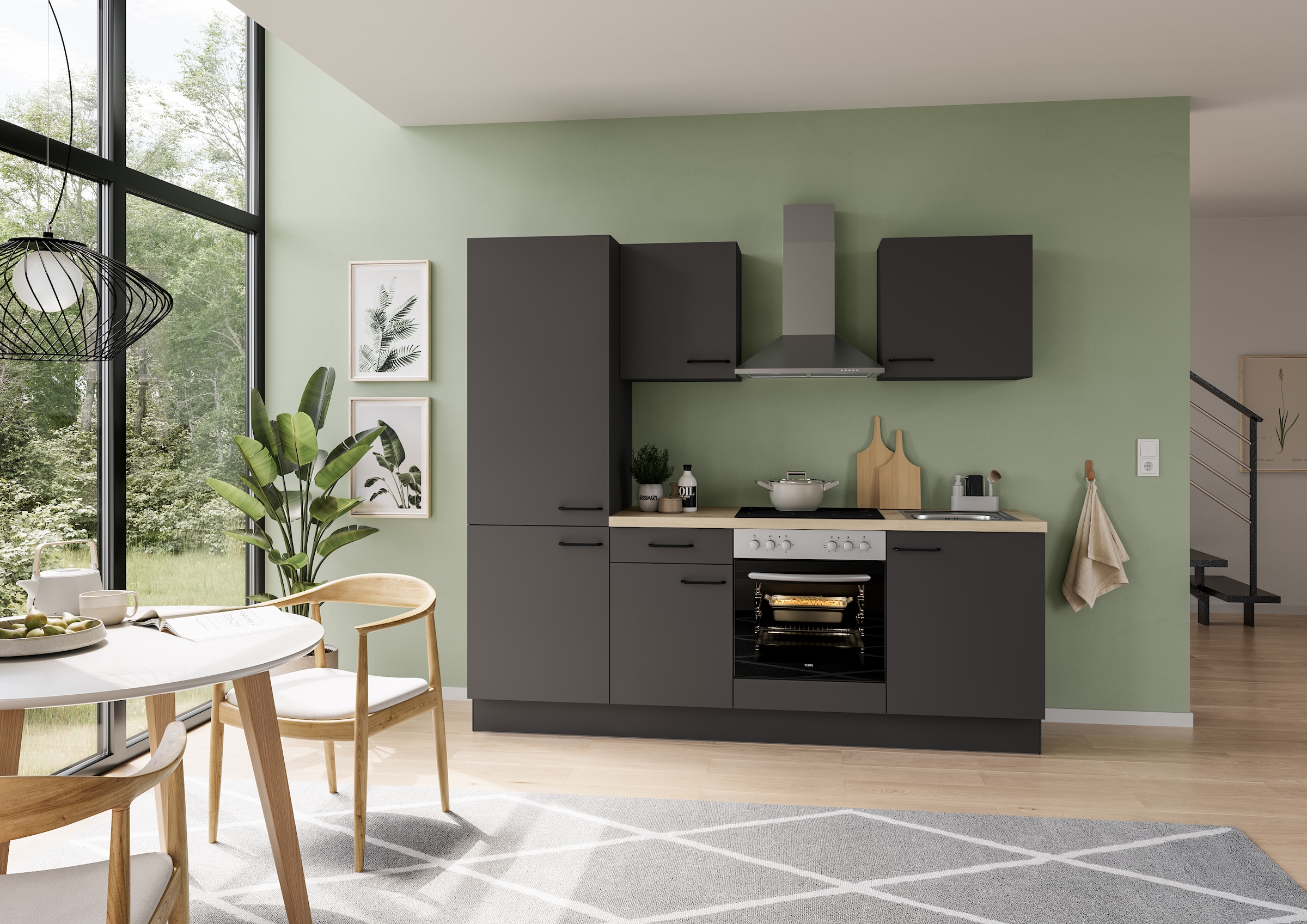 IMPULS KÜCHEN Küchenzeile »"Tirana", Ausrichtung wählbar, Schubkästen mit Soft-Close«, vormontiert, wahlweise mit E-Geräten, mit Vollauszug, Breite 230 cm
