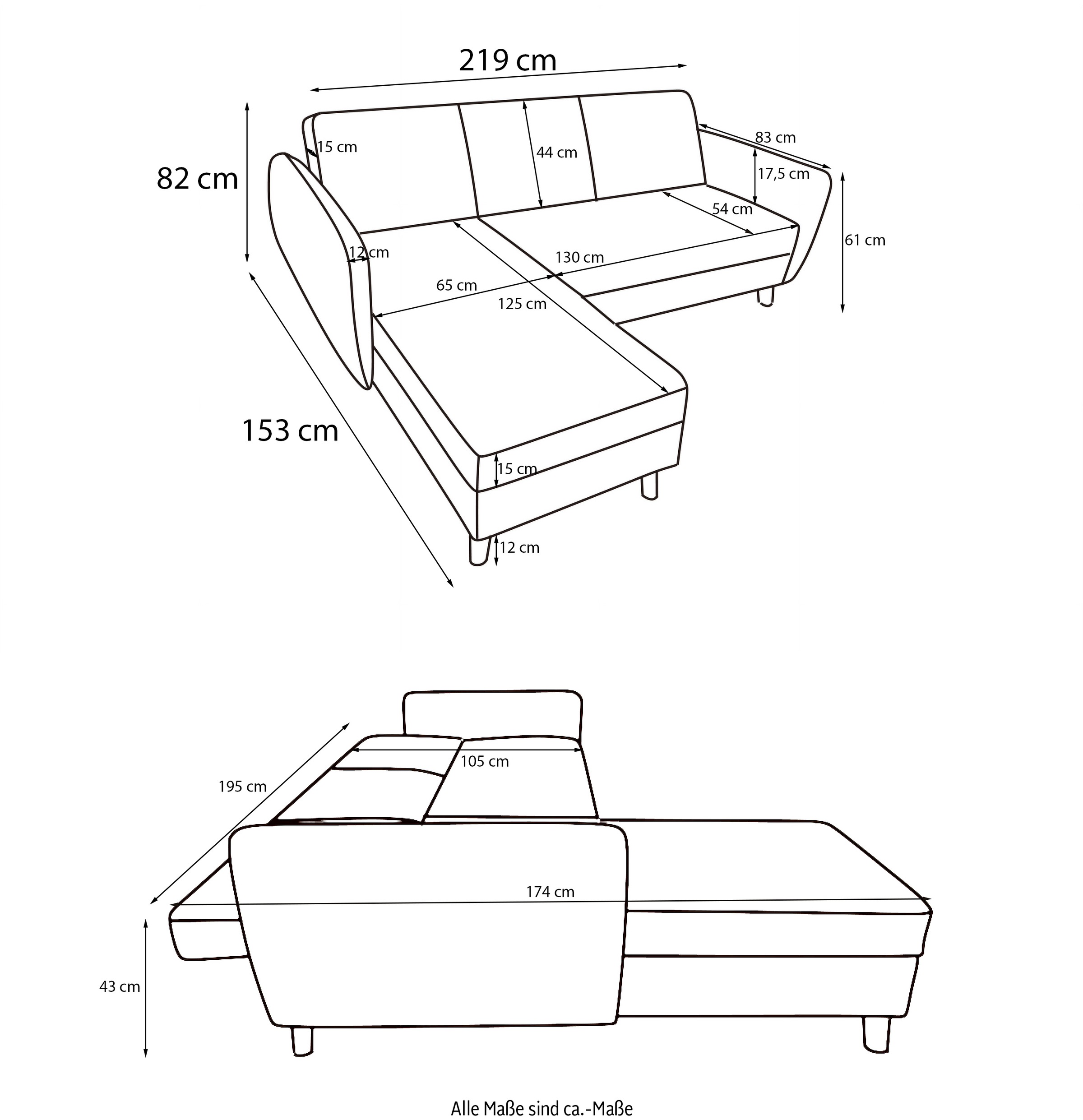 Dorel Home Ecksofa »Perry, L-Form,«, Rückenlehne, verschiedene Farbvarianten, Sitzhöhe 43 cm, Breite 219 cm