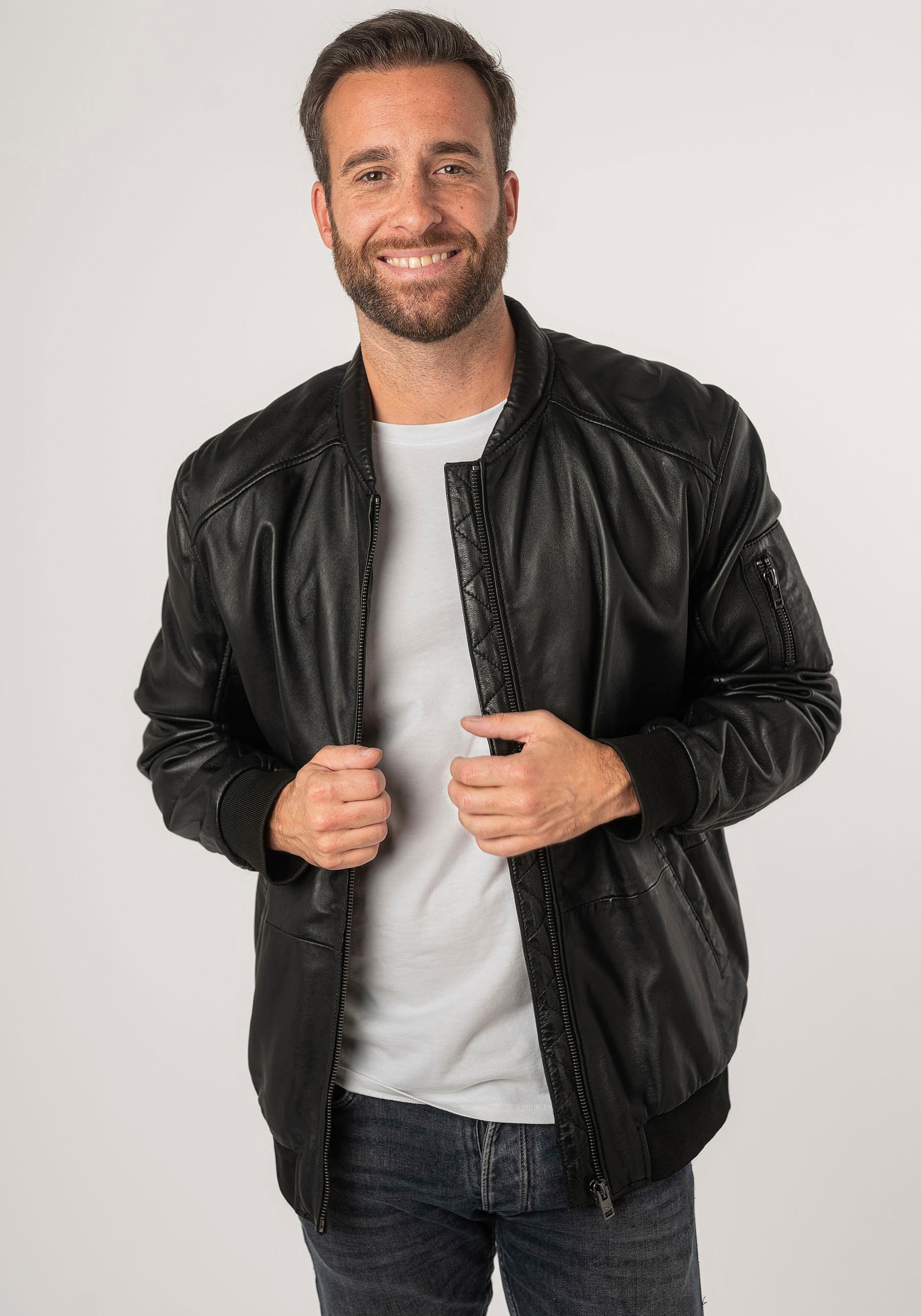 Mauritius Lederjacke »2Mkaira OS«, mit Reißverschluss, Strickbündchen, Ärmeltasche
