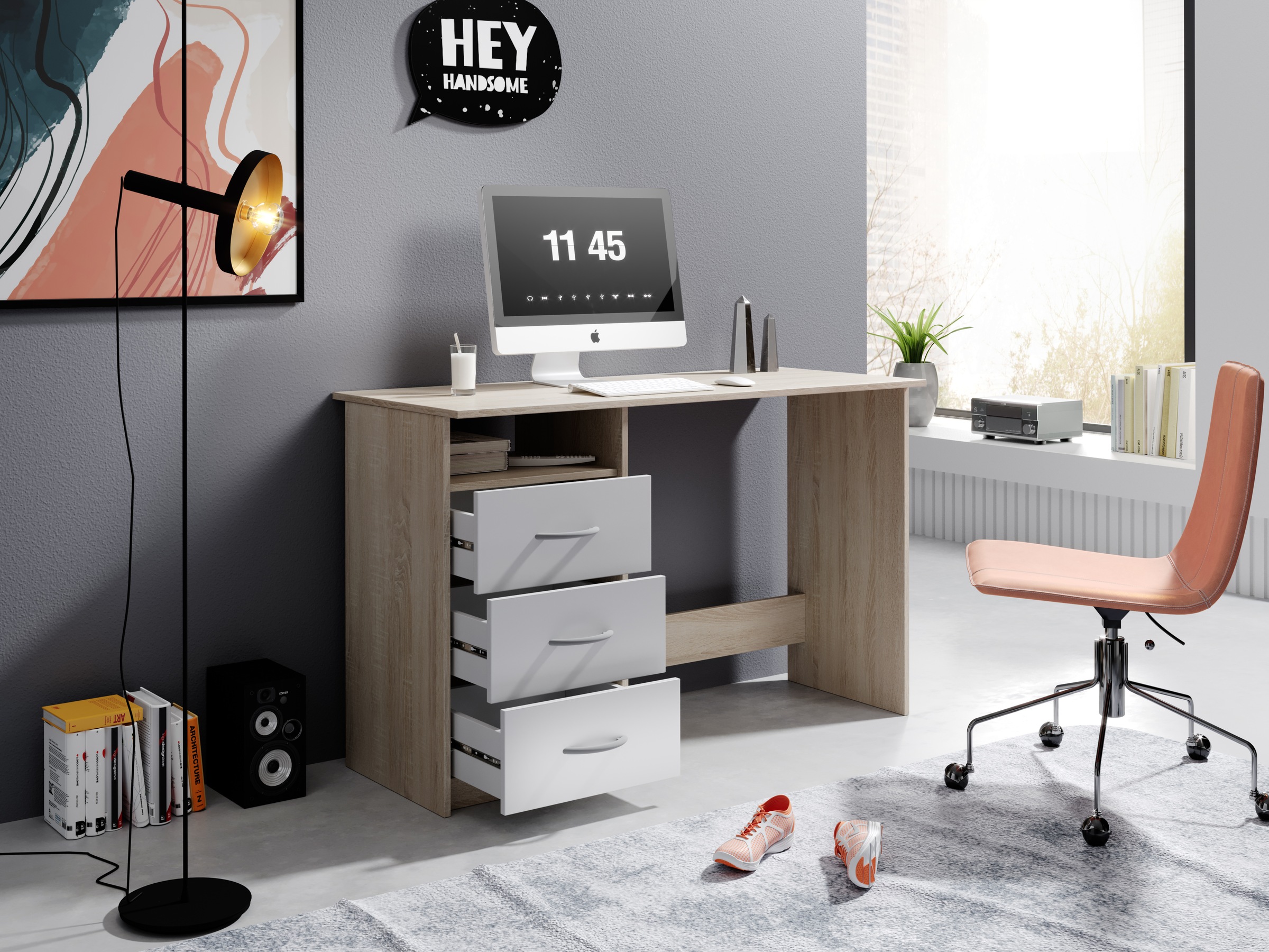 BEGA OFFICE Schreibtisch »Adria, Computertisch,« Schubkästen rechts oder links montierbar, Breite 123 cm