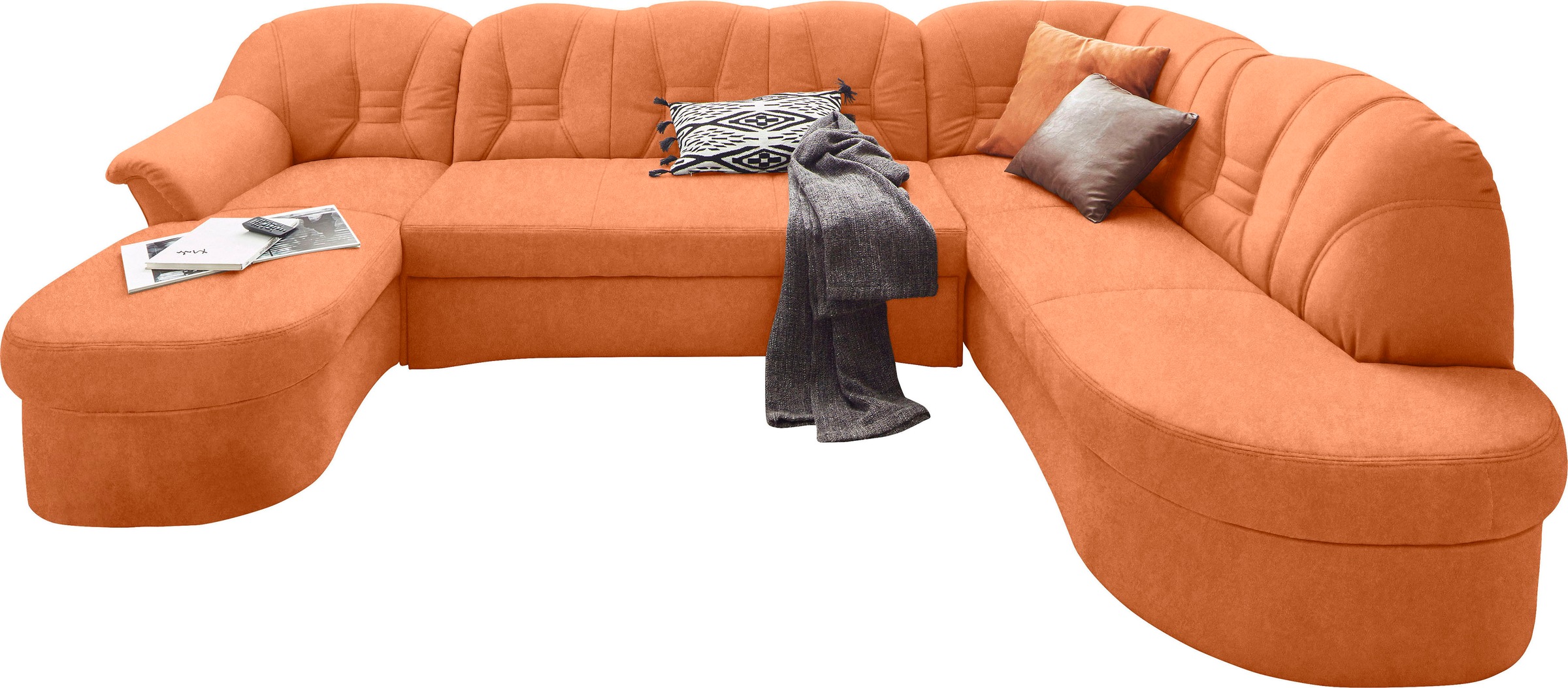 DOMO collection Wohnlandschaft »Elva, zeitloses Design, elegante Rückensteppung, Breite 293cm, U-Form« wahlweise mit Bettfunktion und Federkern