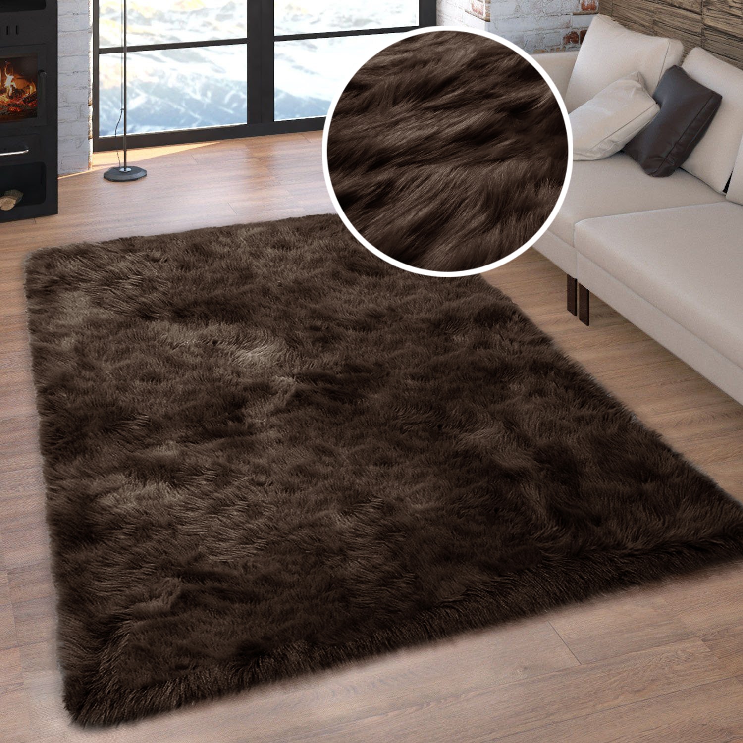 OTTO home Hochflor-Teppich »Valeria, Fellteppich, kuschelig, flauschig« rechteckig 60 mm Höhe Kunstfell, weiche Teppiche, Wohnzimmer, Schlafzimmer, Esszimmer