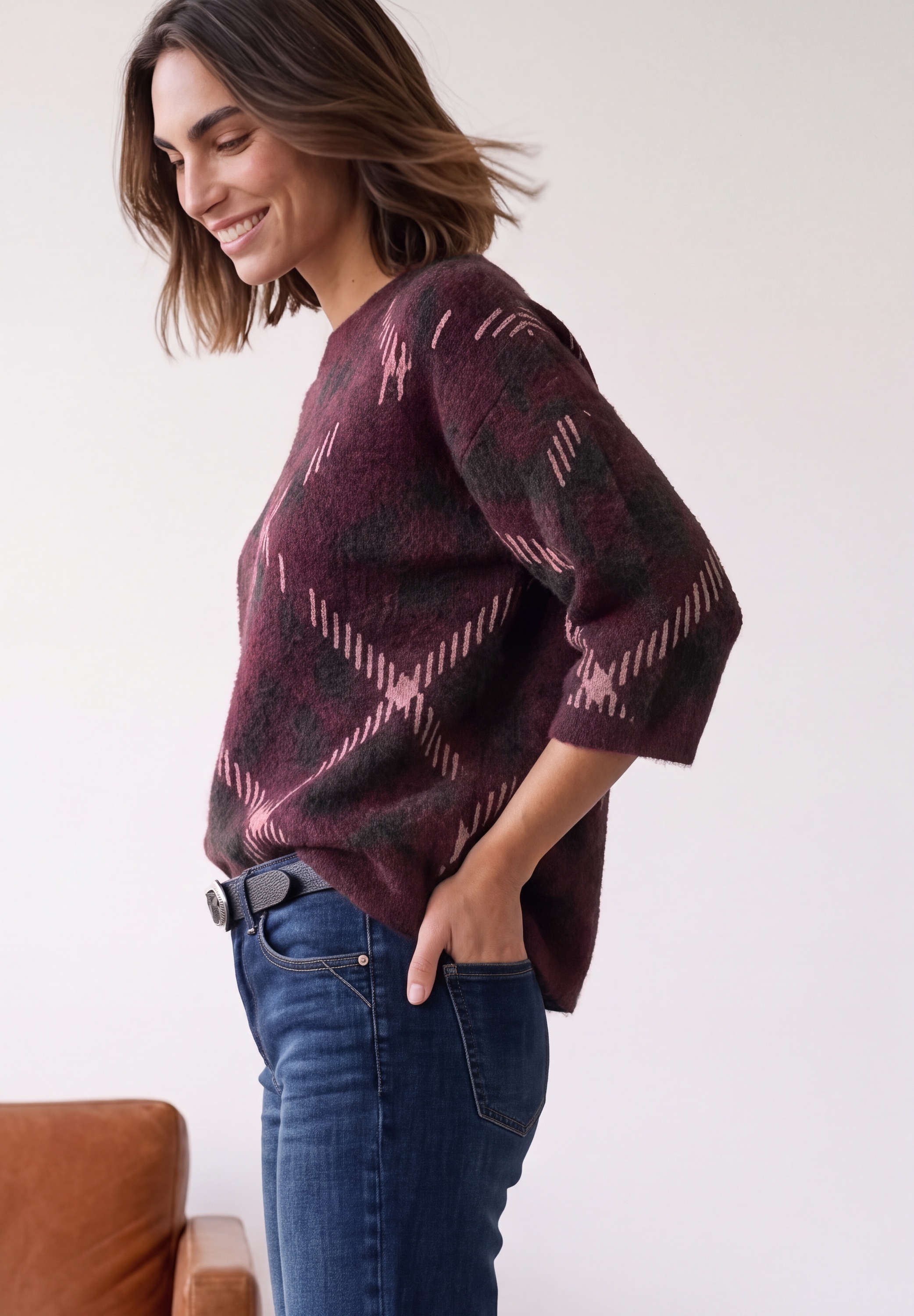 STREET ONE Jacquardpullover 3/4-Arm-Pullover mit Rundhals und Muster
