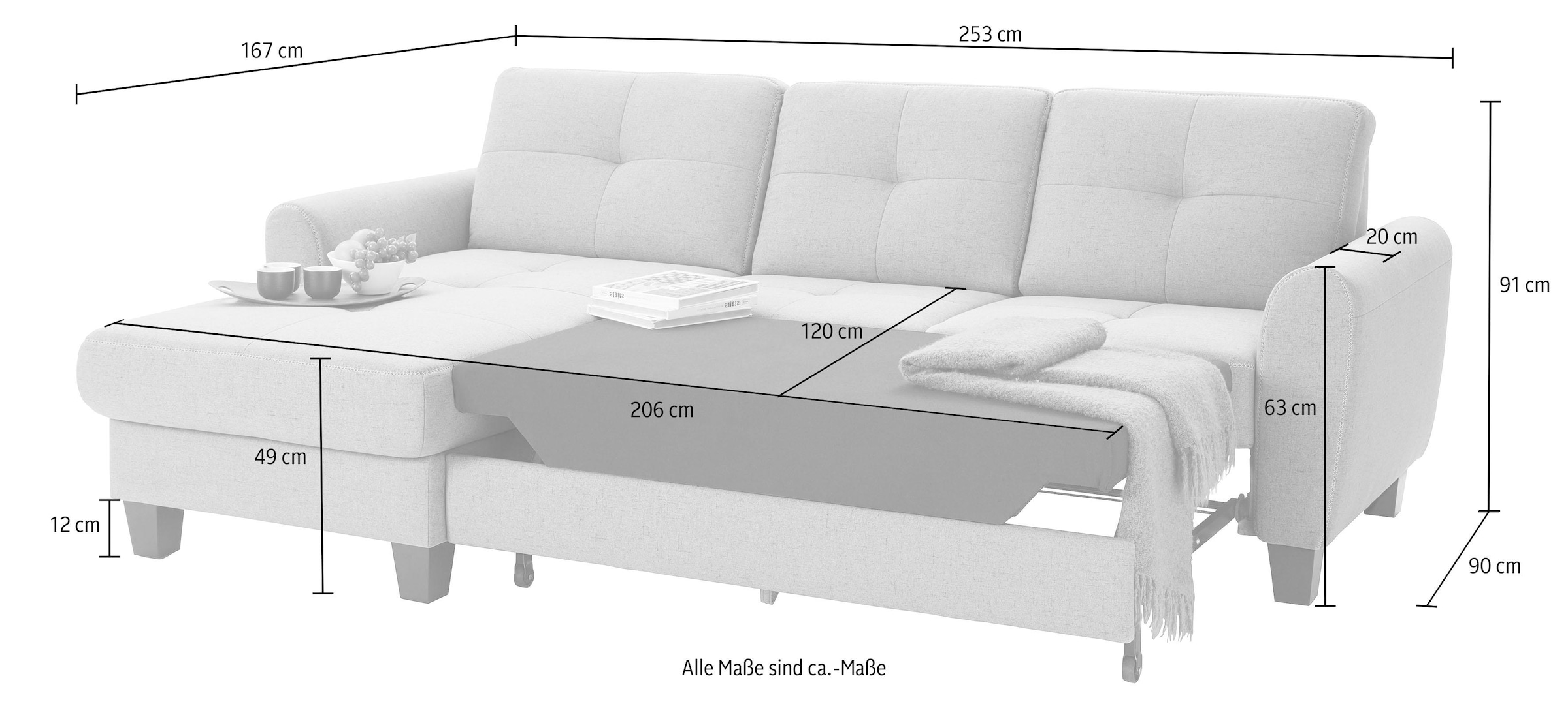 sit&more Ecksofa »Varese L-Form«, mit Federkern, wahlweise mit Bettfunktion und Stauraum