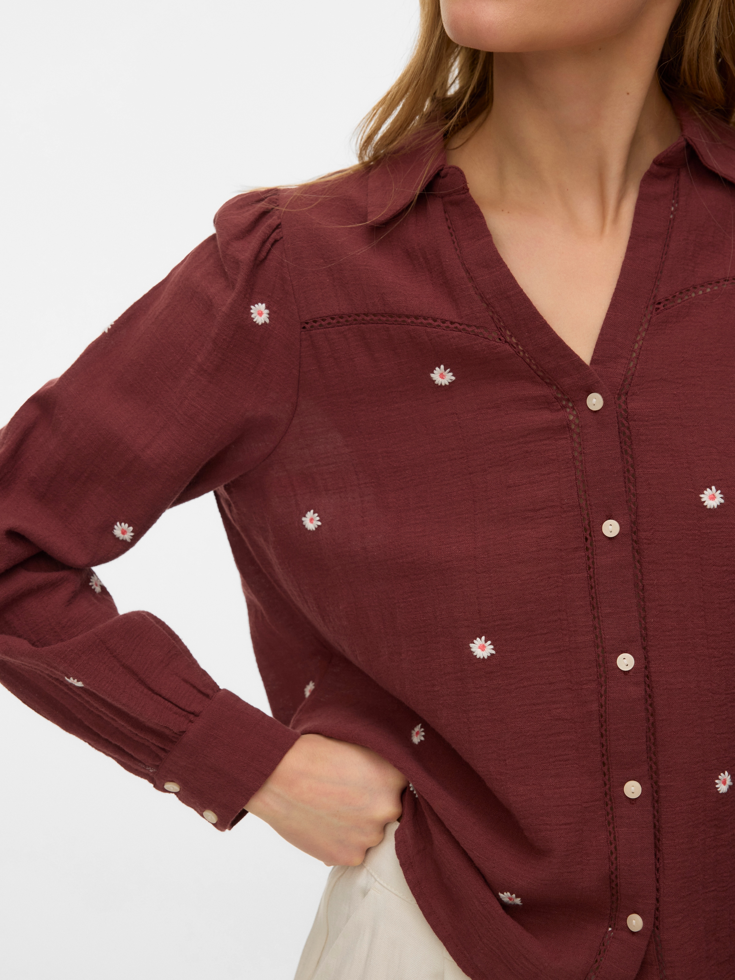 Vero Moda Langarmbluse »VMJILLIAN LS SHIRT WVN BTQ« Baumwolle