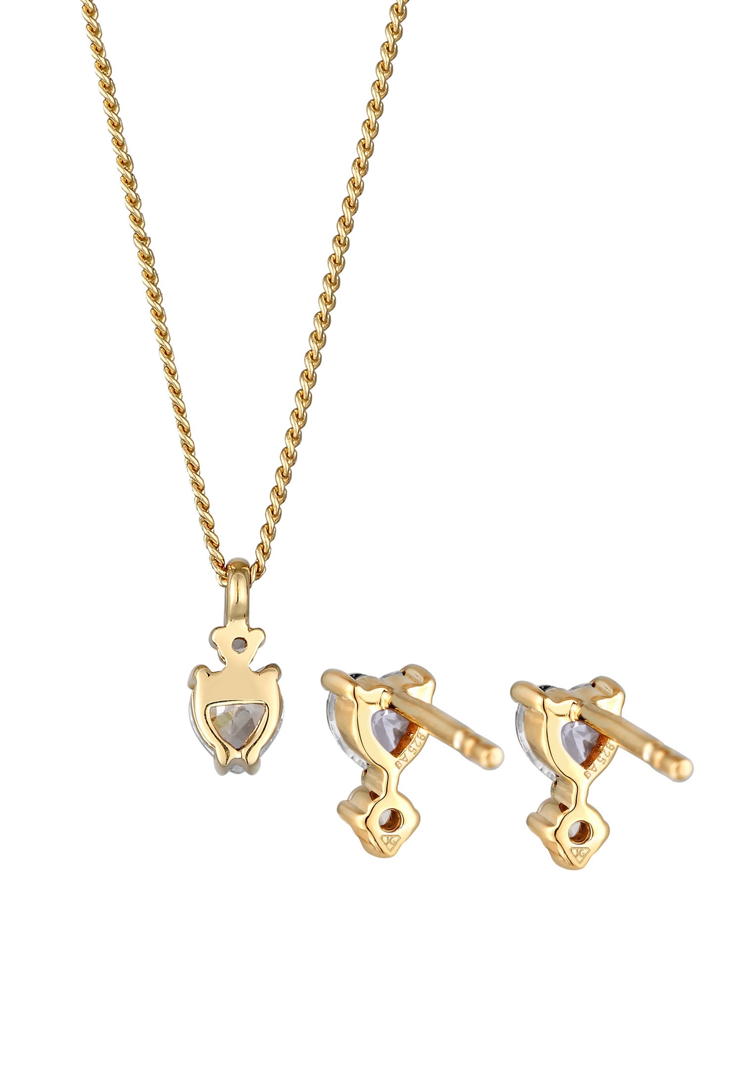 Elli Ohrring und Ketten Set »Schmuckset Set Herz Zirkonia 925 Sterling Silber vergoldet« ()