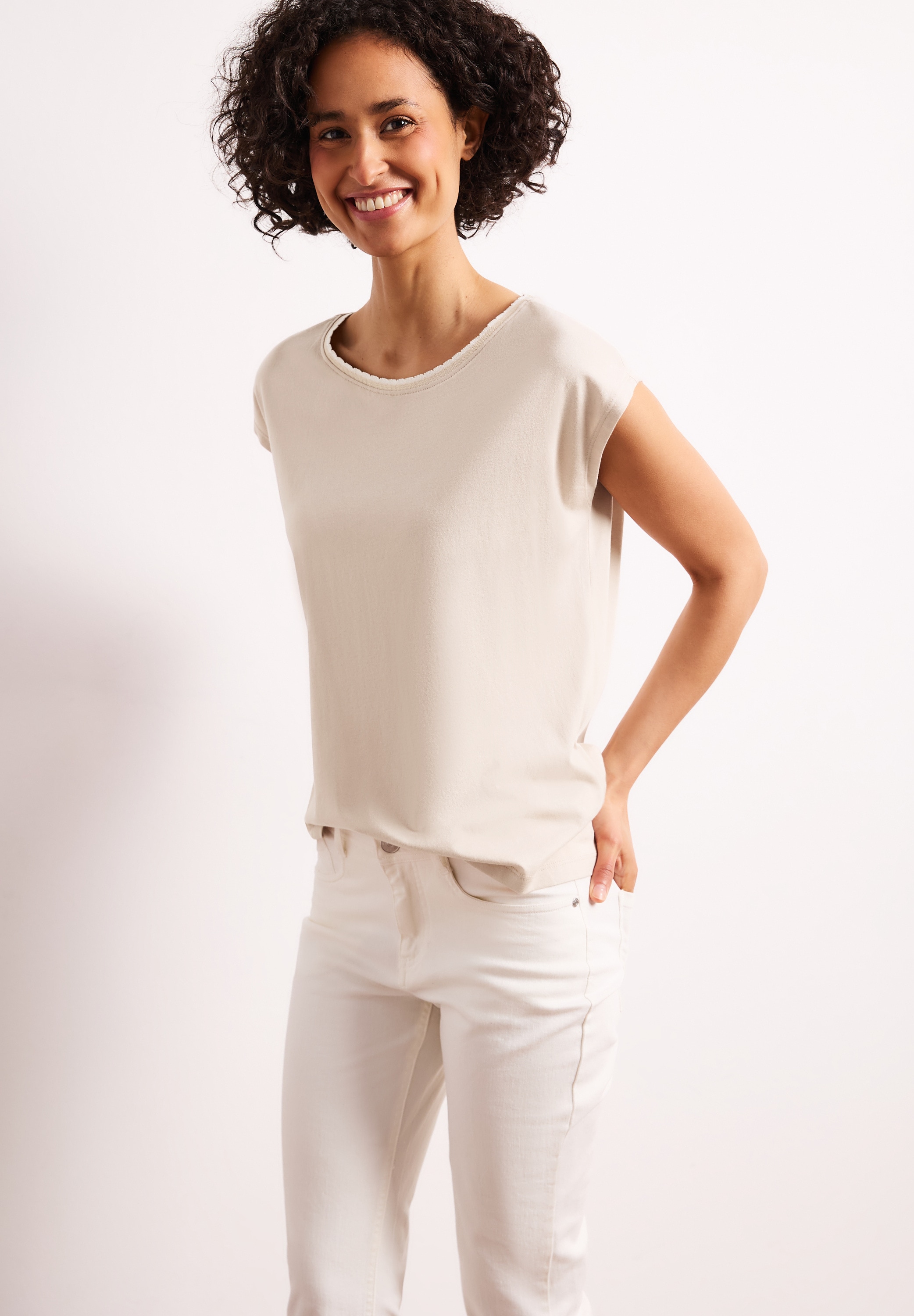 STREET ONE Shirttop Sommershirt mit Deko-Tape