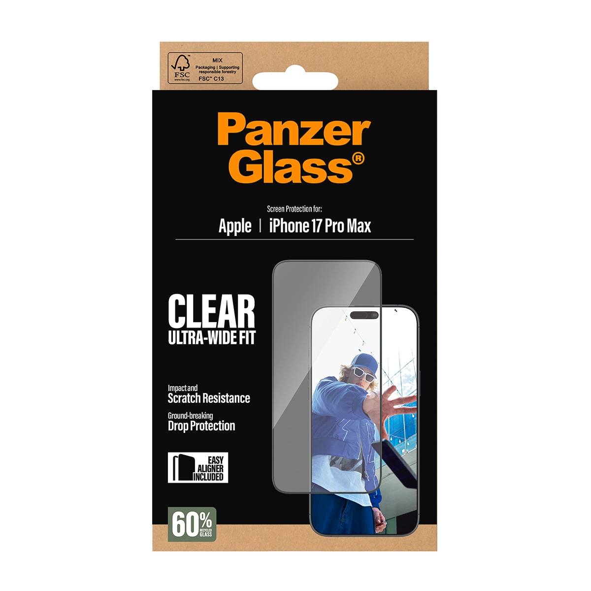 CARE by PanzerGlass Displayschutzglas »Ultra-Wide Fit Screen Protector« für Apple iPhone 17 Pro Max Displayschutzfolie, Schutzfolie, Bildschirmschutz, kratz- & stoßfest