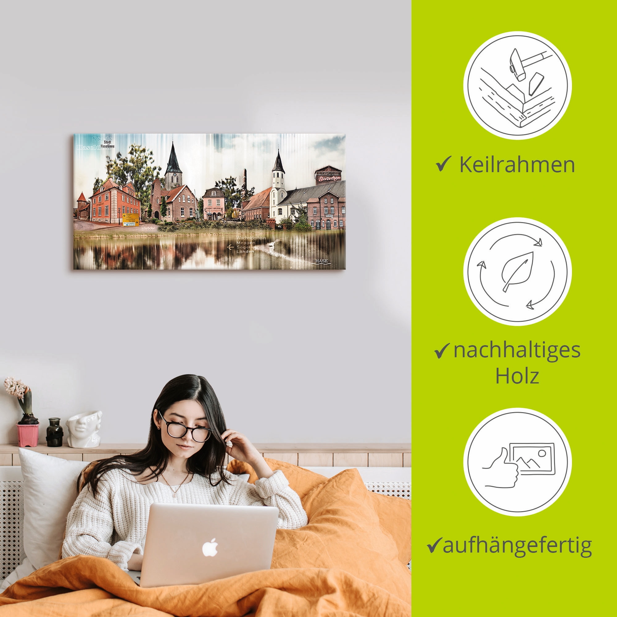 Artland Leinwandbild »Haselünne Stadtansicht Collage Emsland«, Deutschland, (1 St.), auf Keilrahmen gespannt