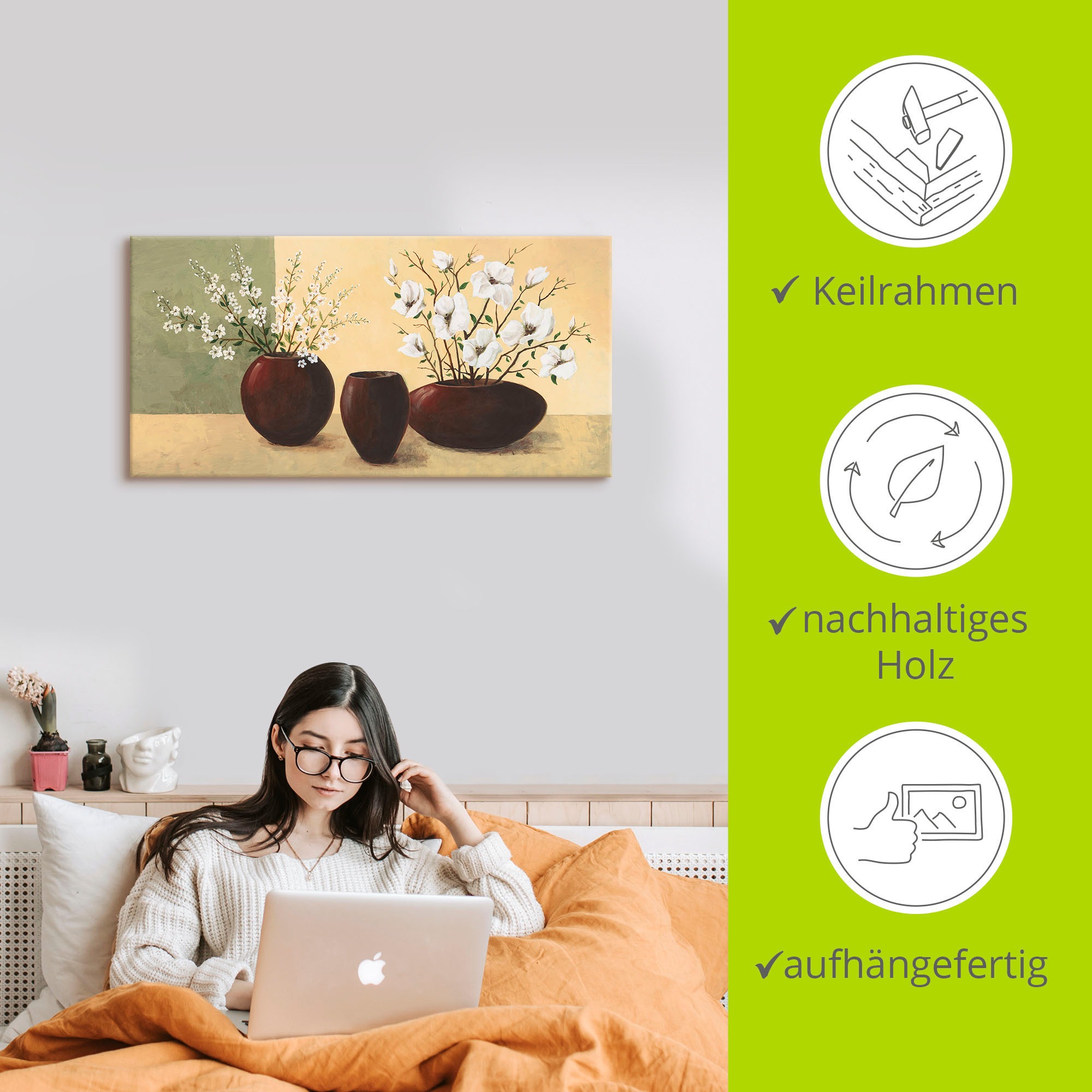 Artland Leinwandbild »Magnolien« Vasen & Töpfe 1 Stk. tlg. auf Holzrahmen gespannt