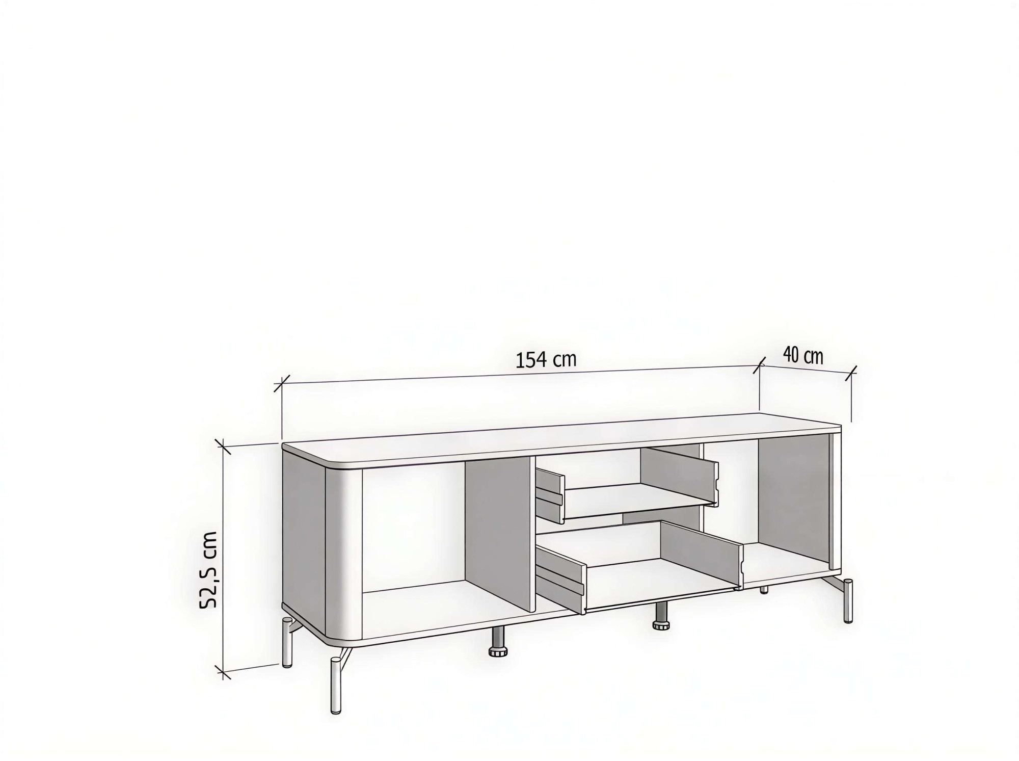 Home affaire Lowboard »Darwen TV-Board, TV-Kommode, TV-Schrank, TV-Unterschrank, TV-Möbel« Abgerundete Kanten, matte Kaschmir-Oberflächen, mit 2 Schubladen