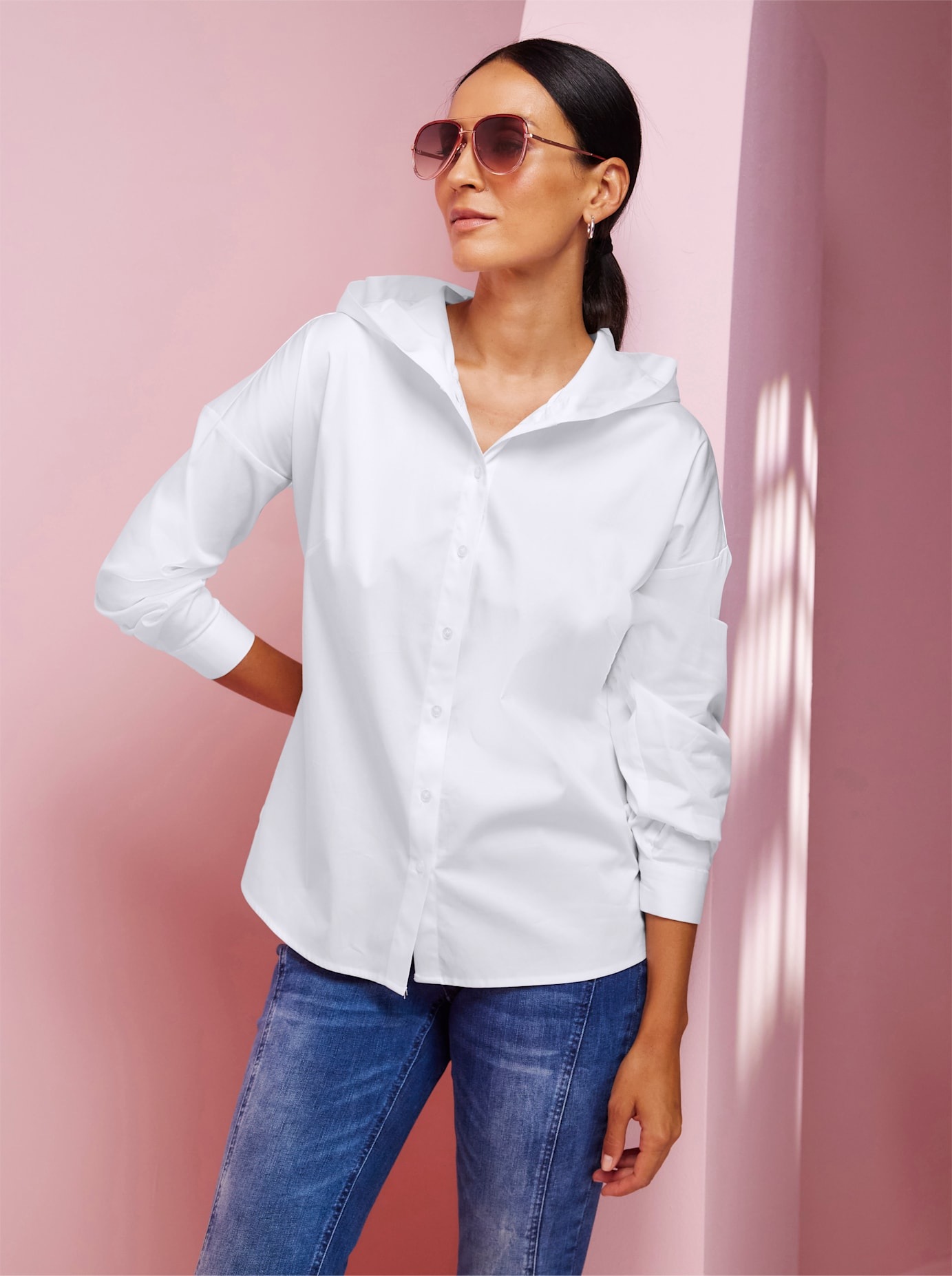 Heine Damen Langarmbluse in weiß, Größe 36