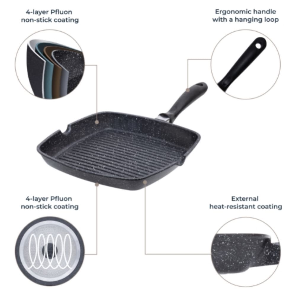 RESTO Kitchenware Grillpfanne »Meridiana, quadratische Steak Pfanne mit Ausguss«, Aluminiumguss, (1 tlg.), Bratpfanne, Eckpfanne mit Marmor-Antihaftbeschichtung