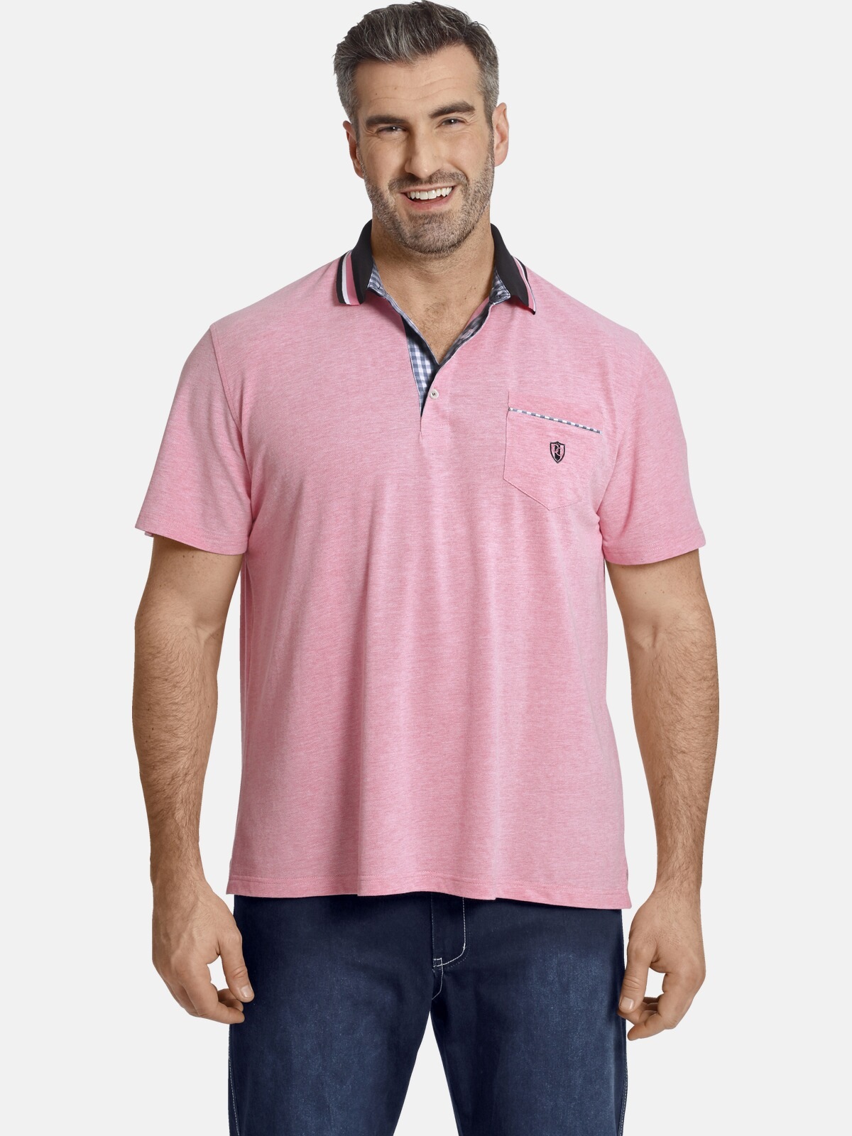 Charles Colby Poloshirt »EARL ZEON«, Pink mit Karomuster