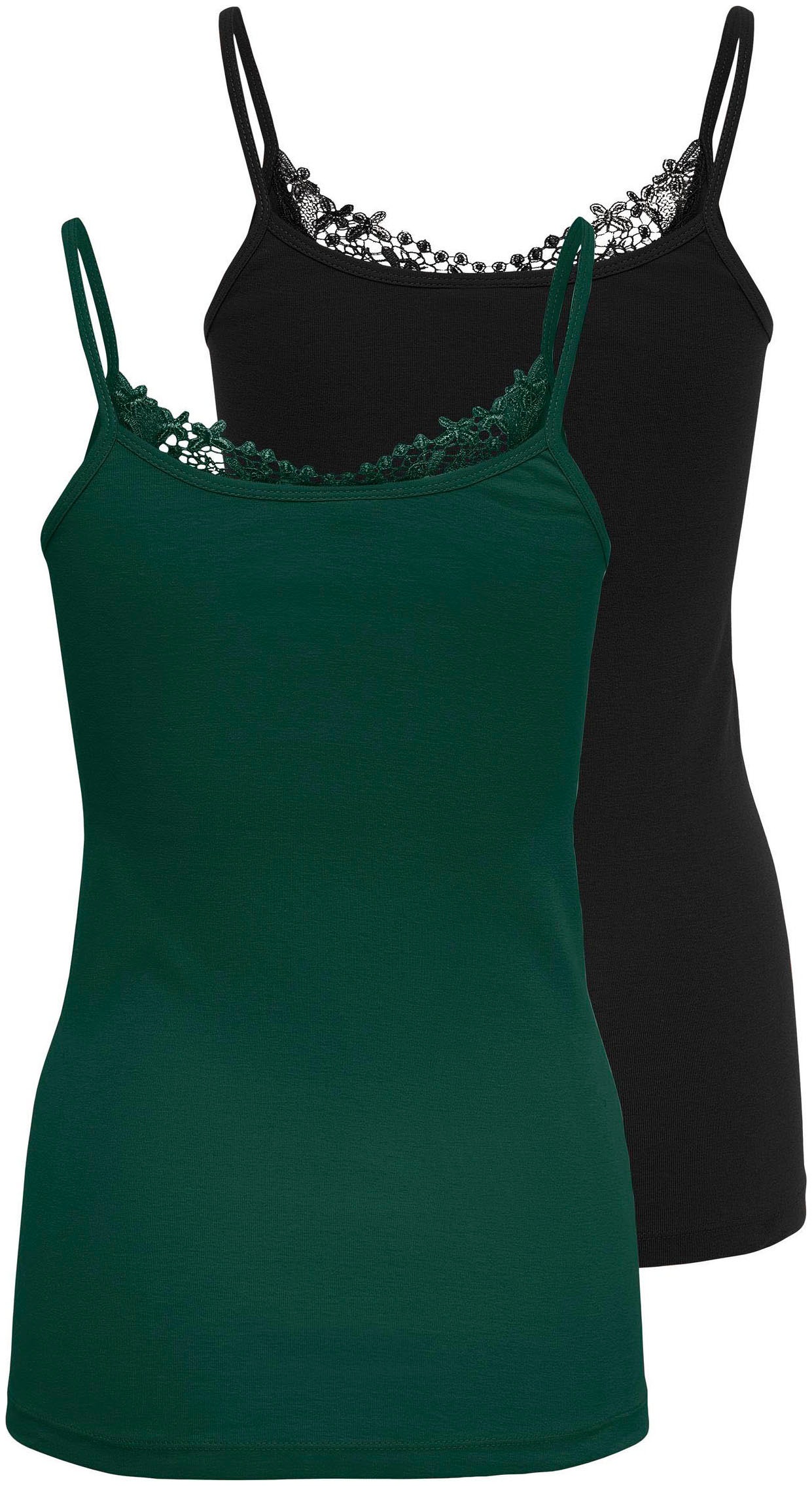 ONLY Spitzentop »ONLKIRA – Doppelpack mit Spitzendetail für feminine Looks« 2er-Pack,  figurbetont, modisch, Jersey, Baumwolle, V-Ausschnitt