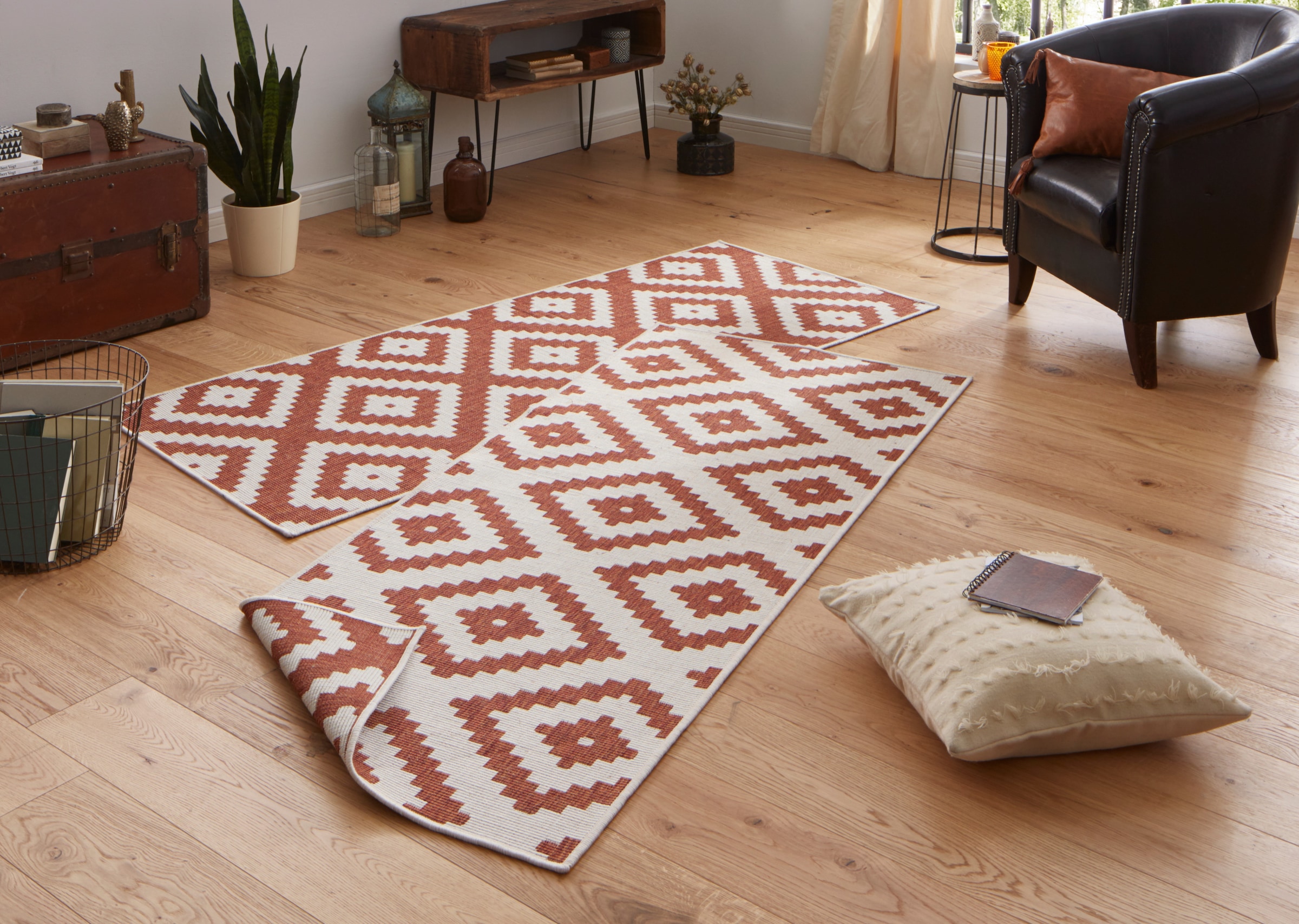NORTHRUGS Teppich »Malta Wendeteppich«, rechteckig, 5 mm Höhe, In-& Outdoor, Wetterfest, Balkon, Terrasse, Raute, Läufer, Wohnzimmer