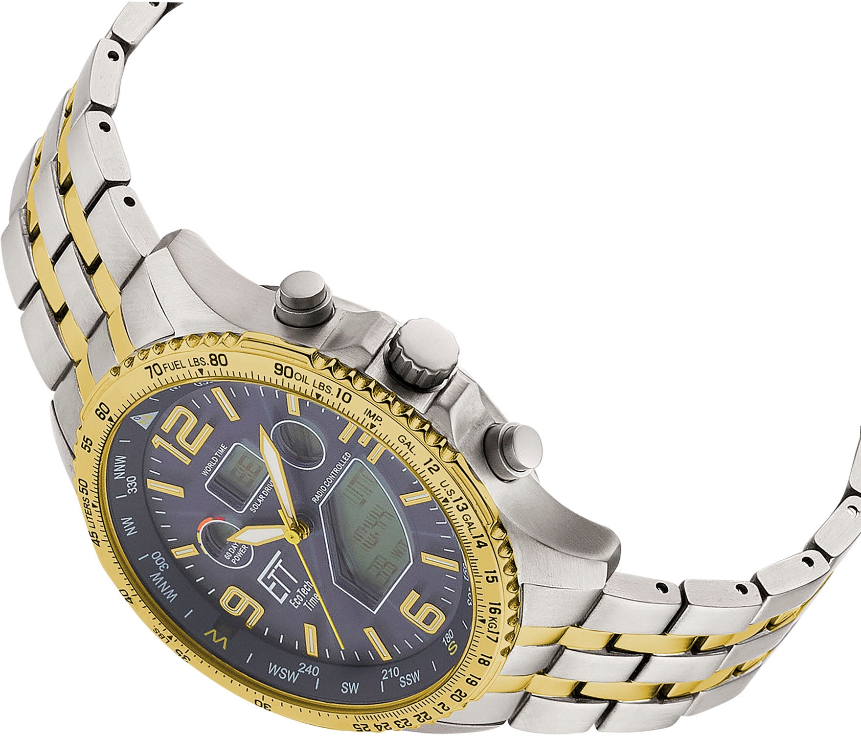 ETT Funkchronograph »Professional World Timer«, Armbanduhr, Herrenuhr, Titan, Solar, Datum, Stoppfunktion