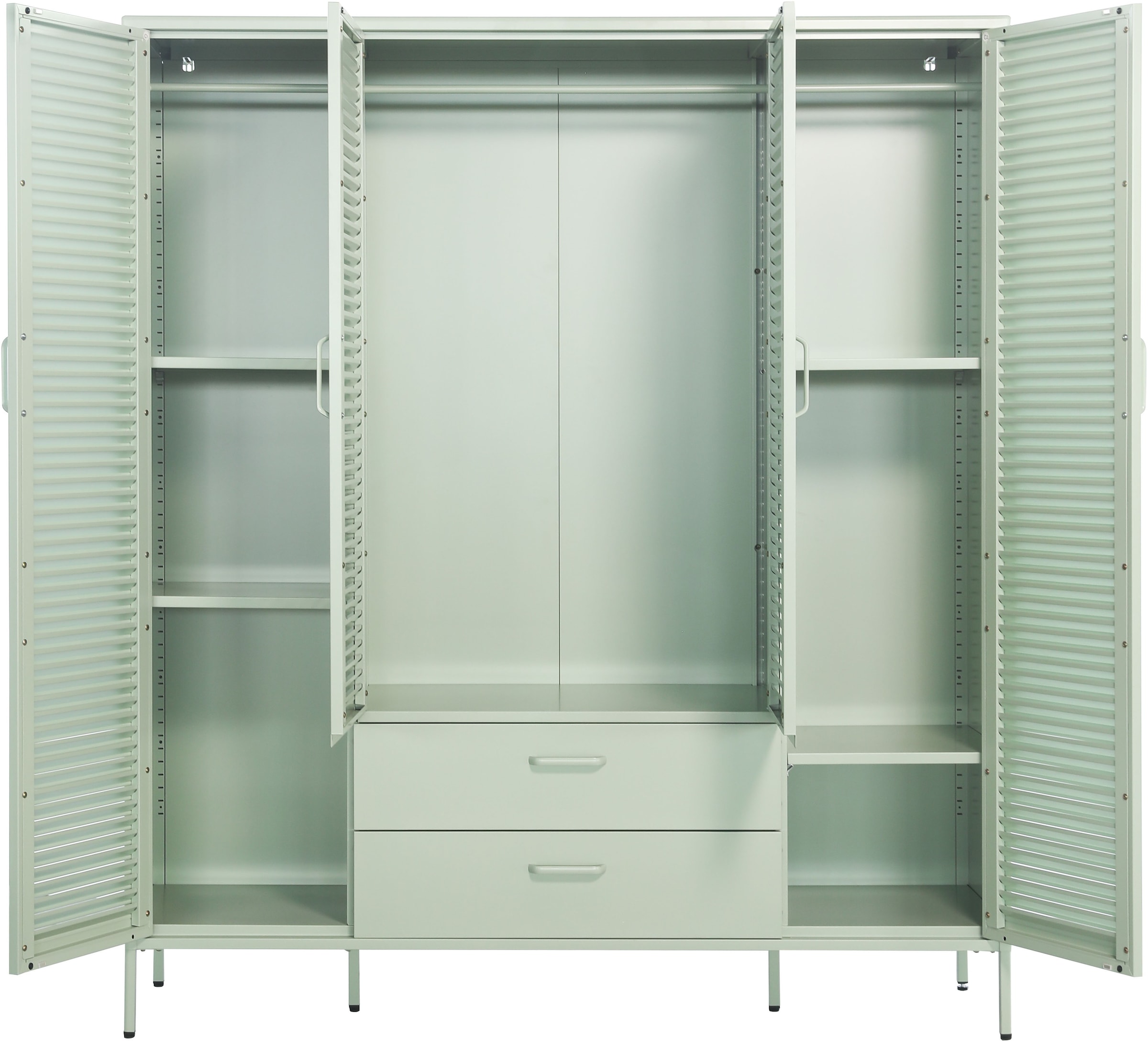 OTTO home Kleiderschrank »GERRON Kleiderschrank Metallschrank Spind« Schlafzimmerschrank, 4 Türen & Schubladen, grün salbei, Breite 158cm