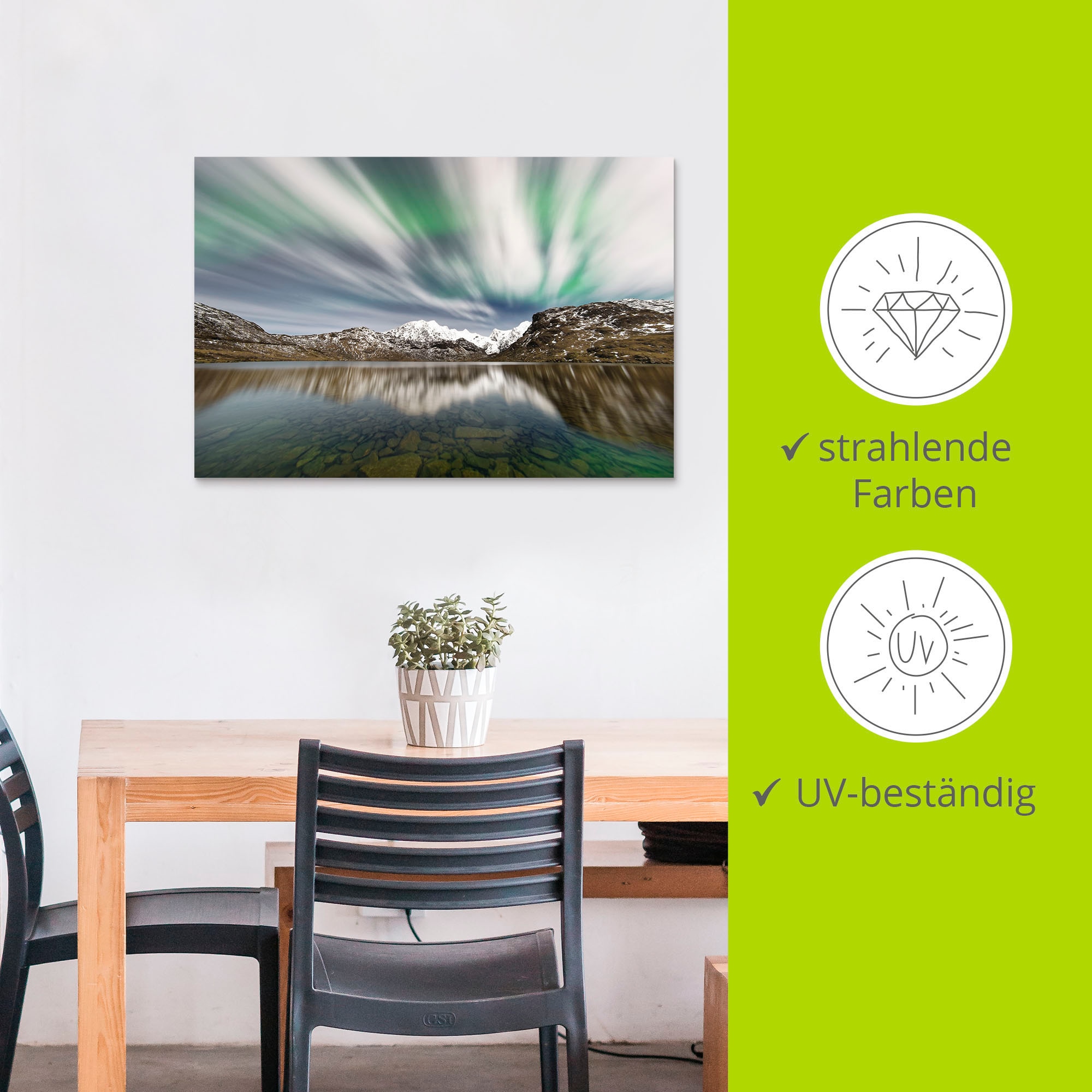 Artland Wandbild »Polarlicht über einer Bergkette«, Berge & Alpenbilder, (1 St.), als Alubild, Leinwandbild, Wandaufkleber oder Poster in versch. Größen