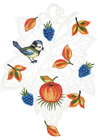 Fensterbild »Fensterbild "Herbstblatt mit Vogel" farbig«