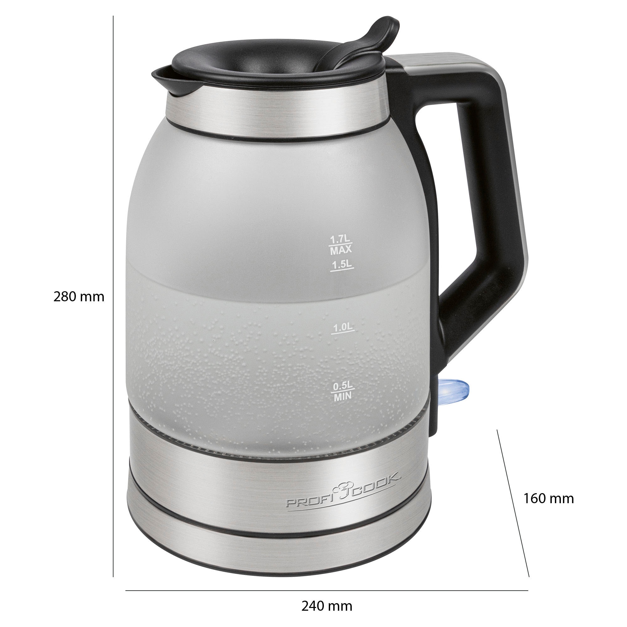 ProfiCook Wasserkocher »PC-WKS 1215 G inox, Glas, 360°«, 1,7 l, 2200 W